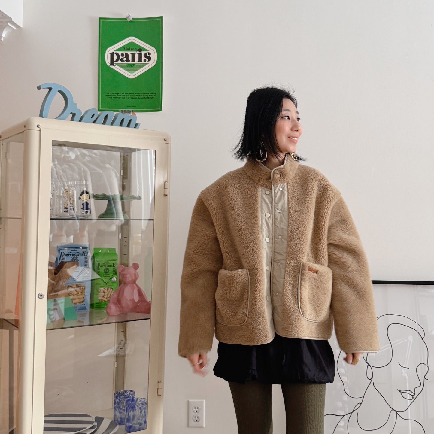 FAUX SHEARLING JACKET (Beige, Brown)