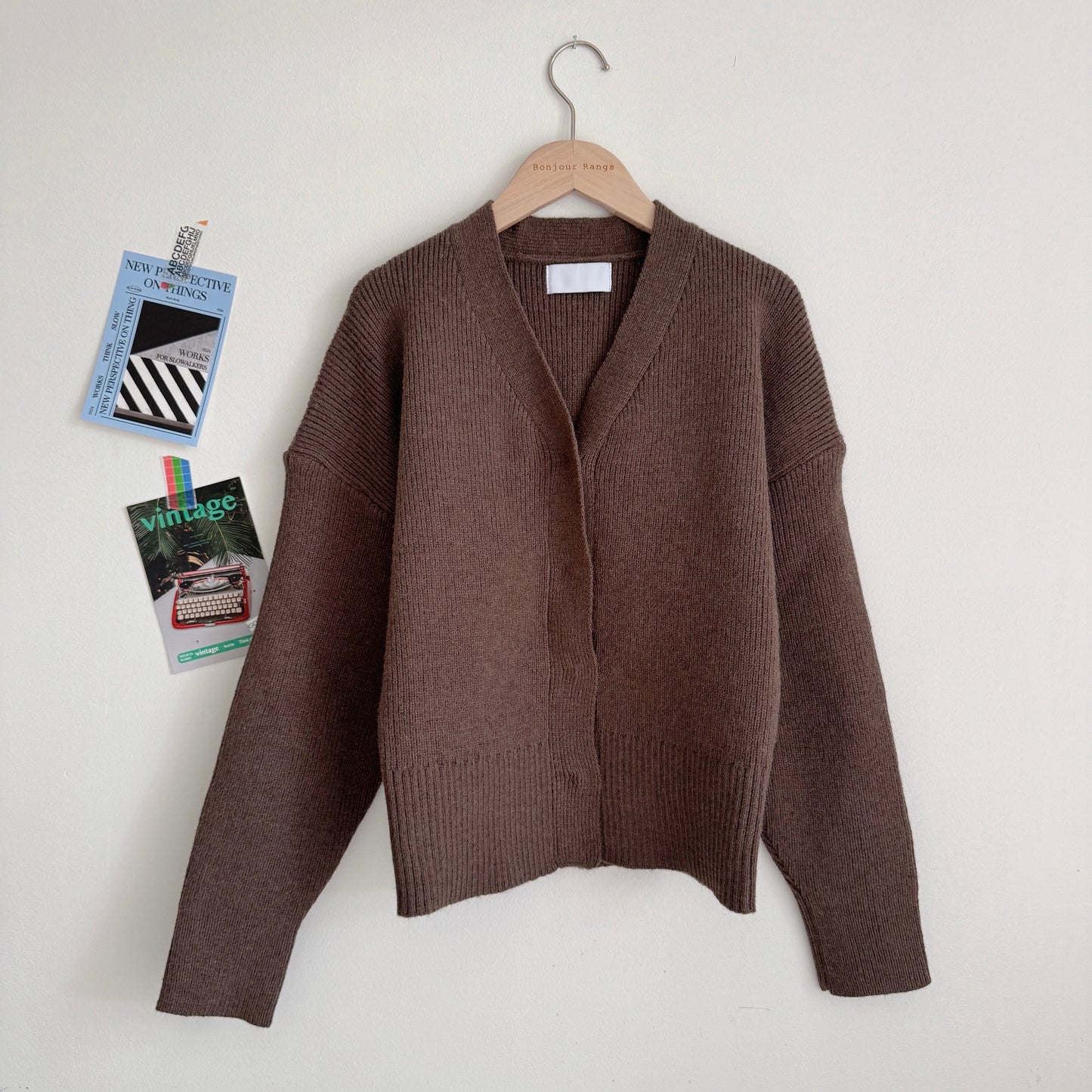snap button cardigan (light yellow, brown)