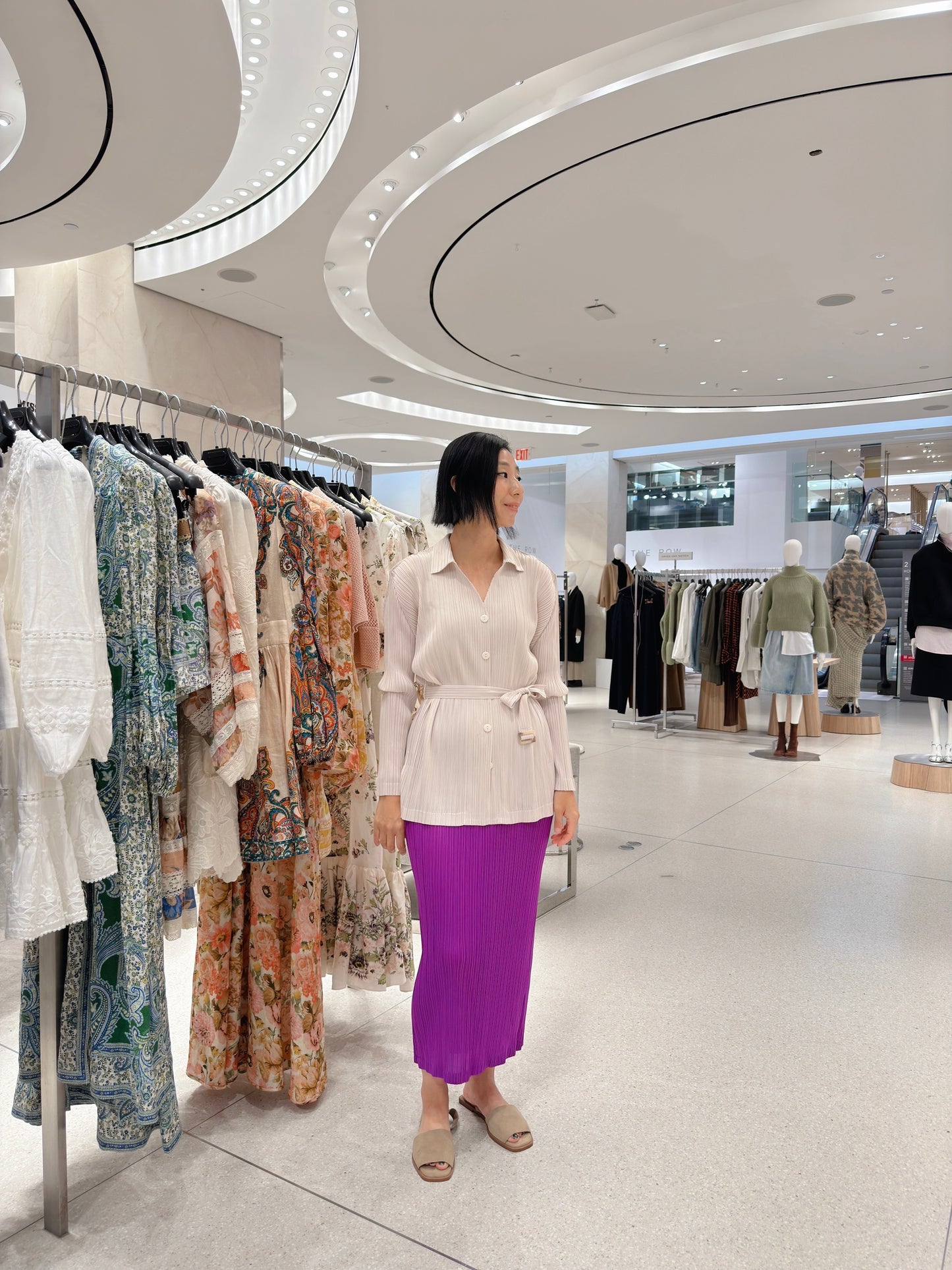 Pleats h line skirt (green, purple)