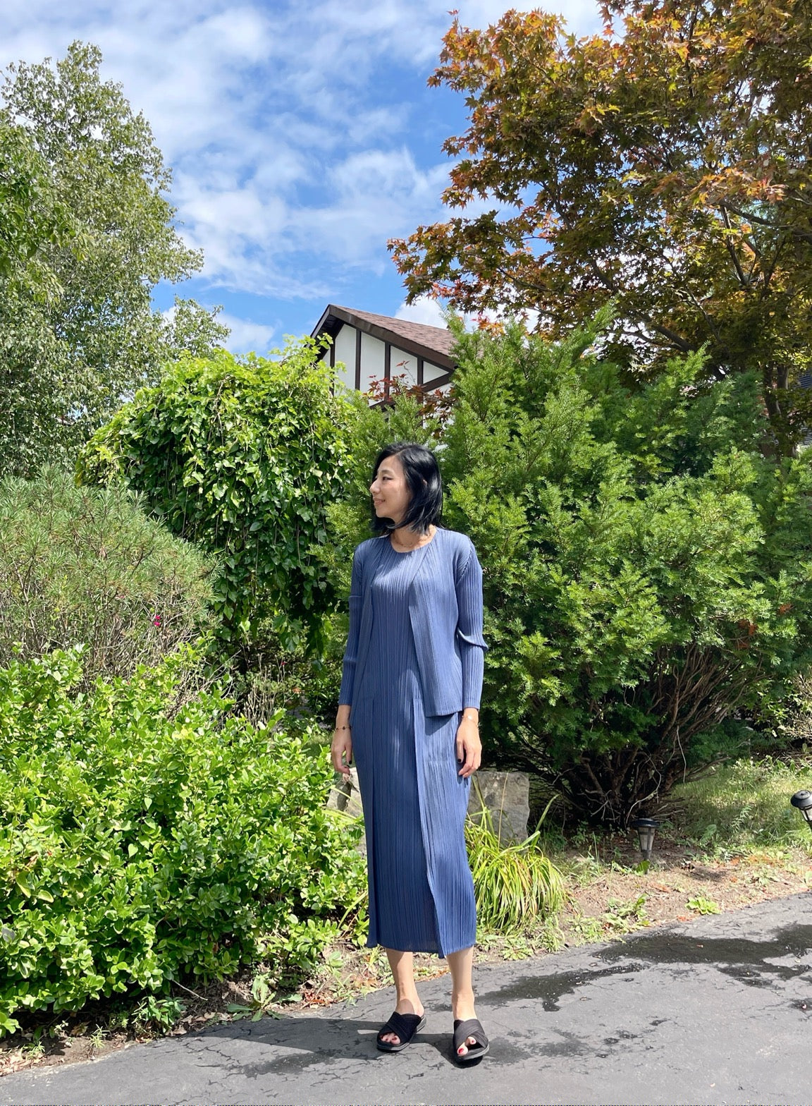 Pleats pocket dress( navy, ivory)