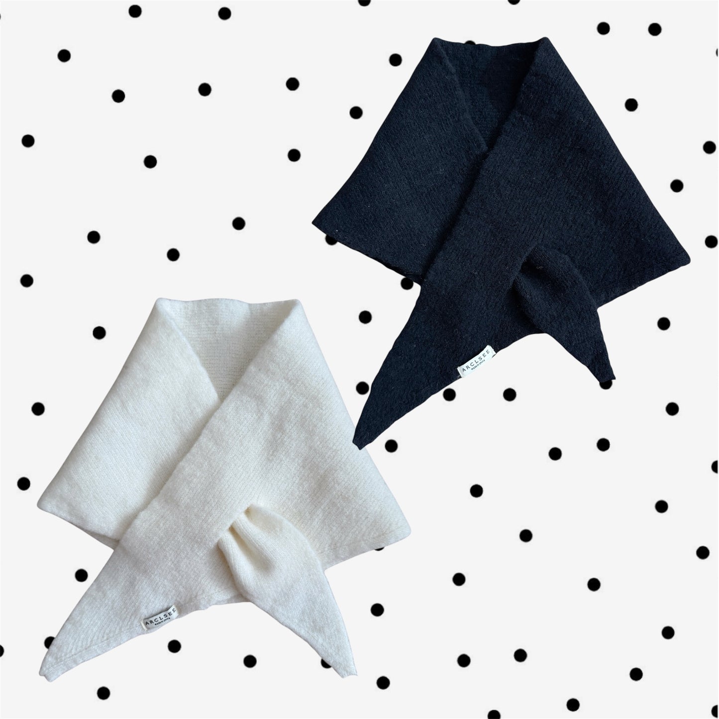 TRIANGULAR KNIT BANDANA (black,ivory)