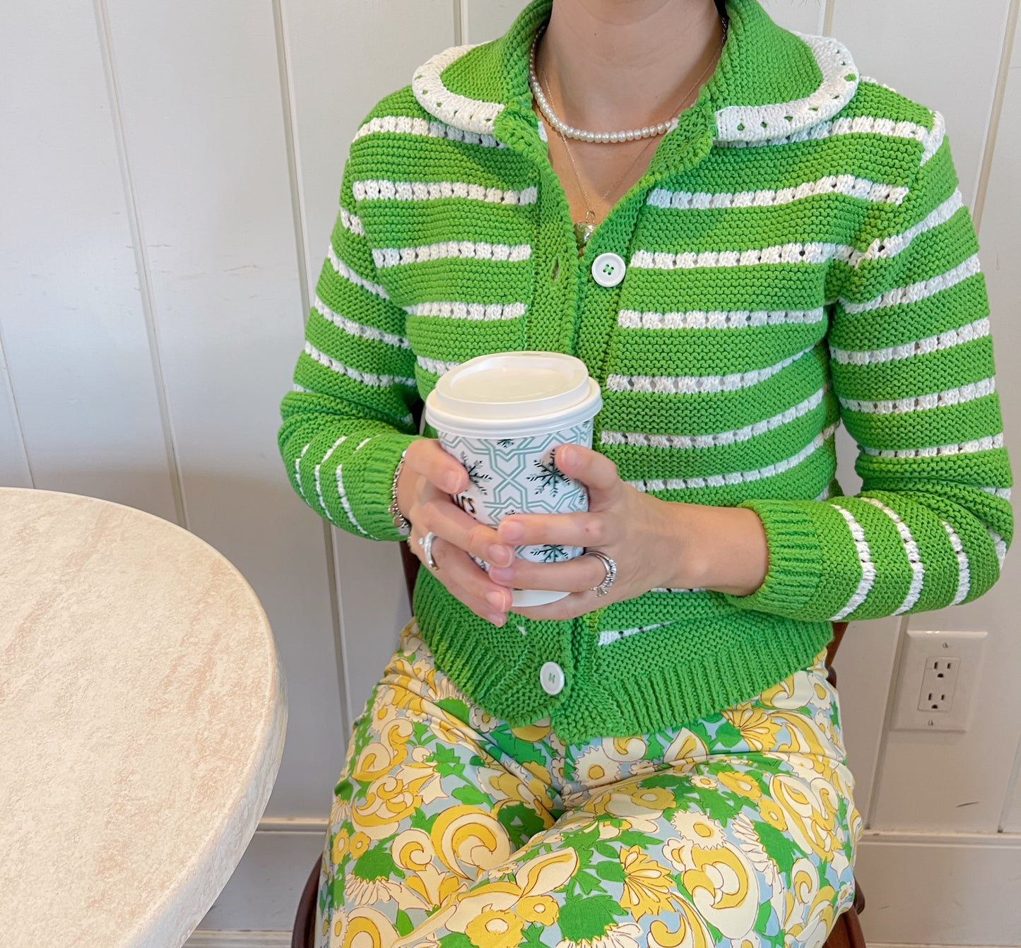 Punching knit cardigan (pink,green)