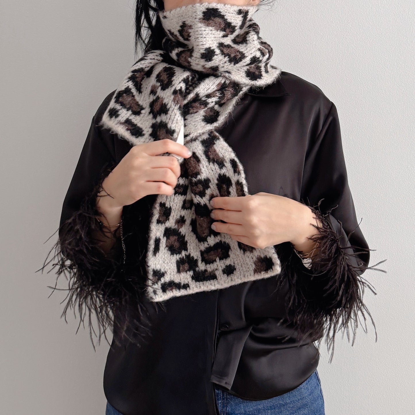 leopard print scarf (beige,brown)