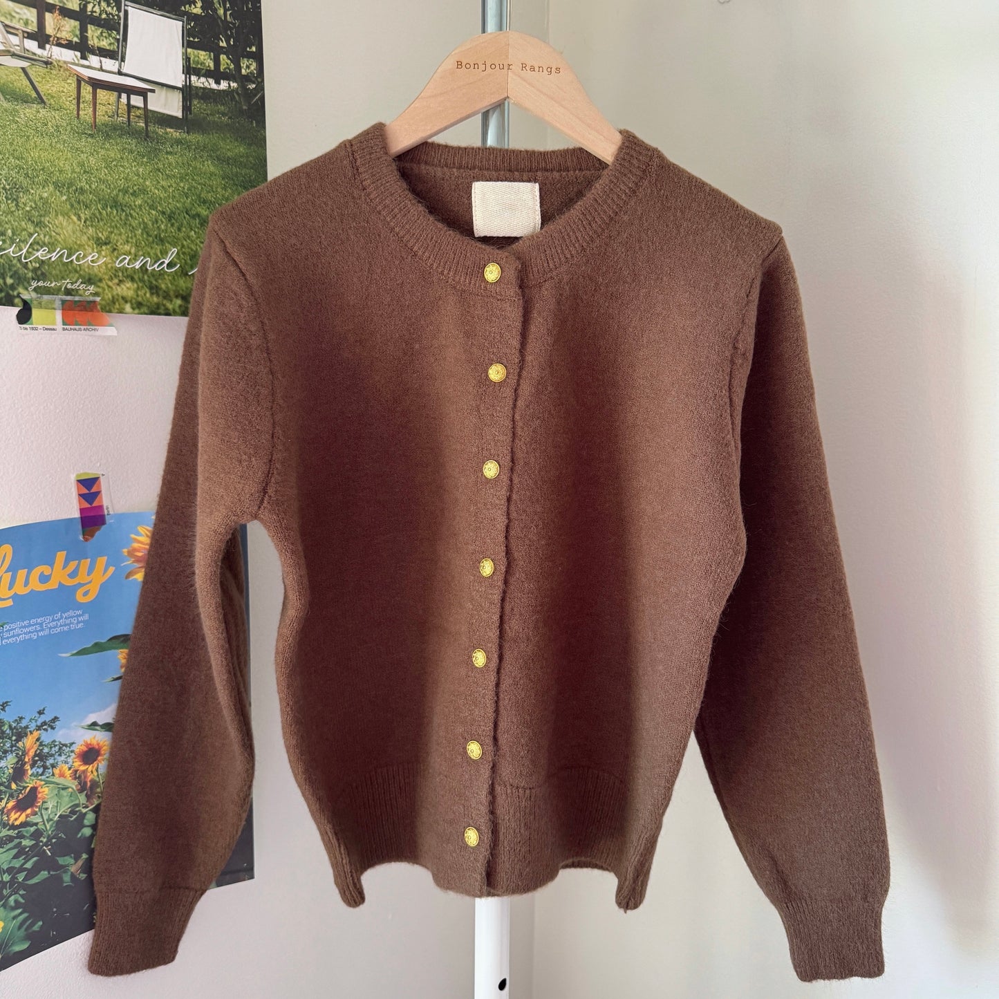 Golden button cardigan (gray, green,brown,pink,red,black)