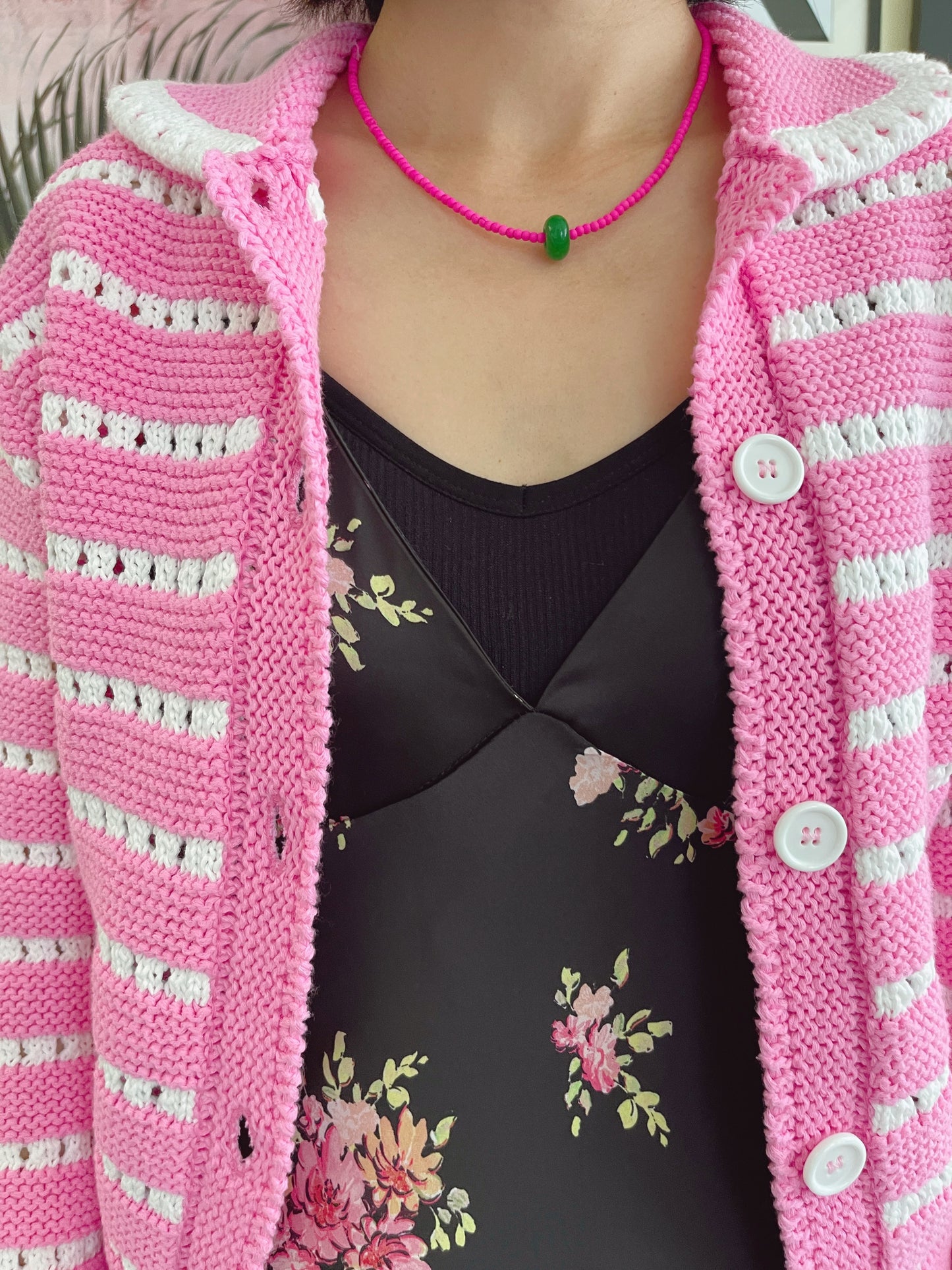Beads Necklace (pink, green)