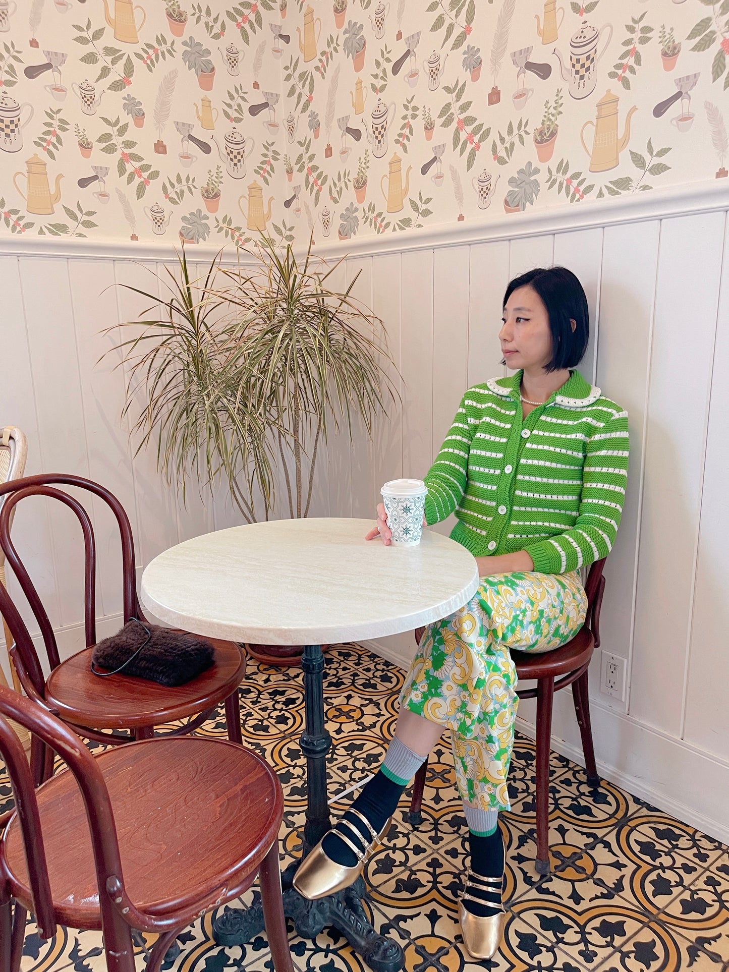 Punching knit cardigan (pink,green)
