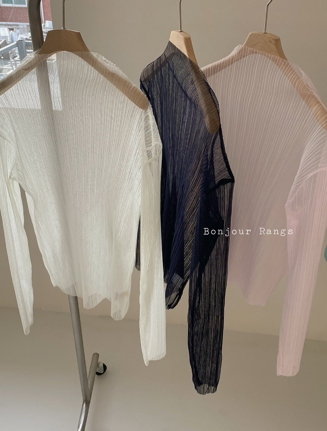semi-sheer top (ivory, black, pink)