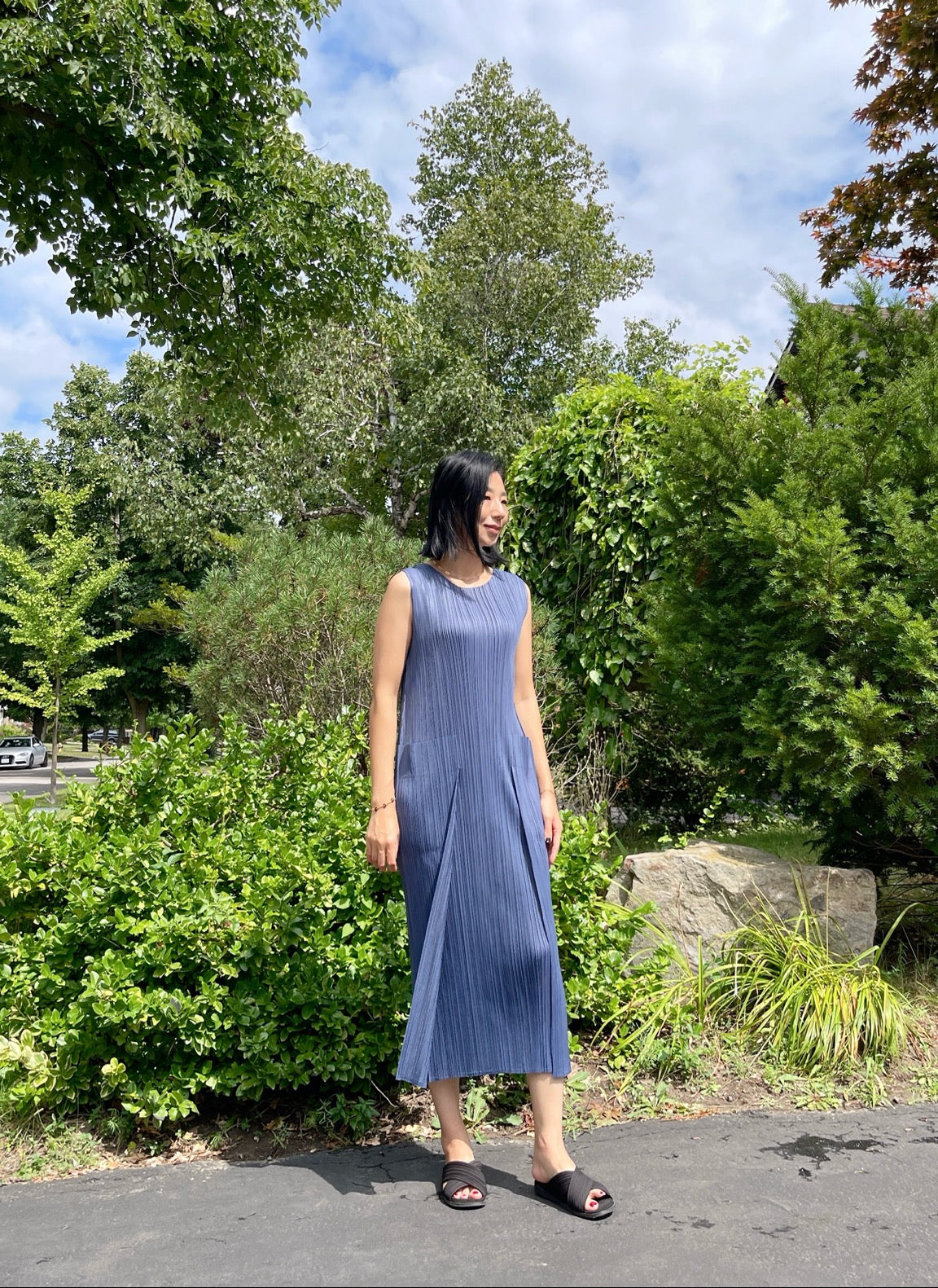 Pleats pocket dress( navy, ivory)