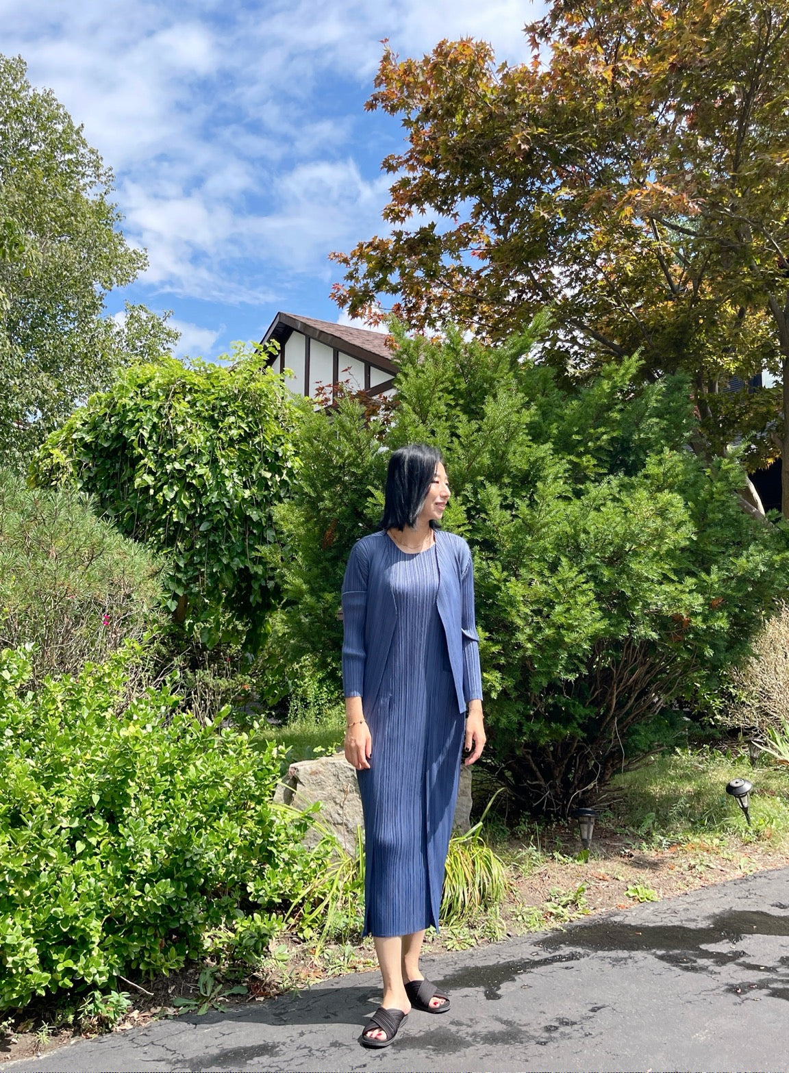 pleats basic cardigan( navy, ivory)