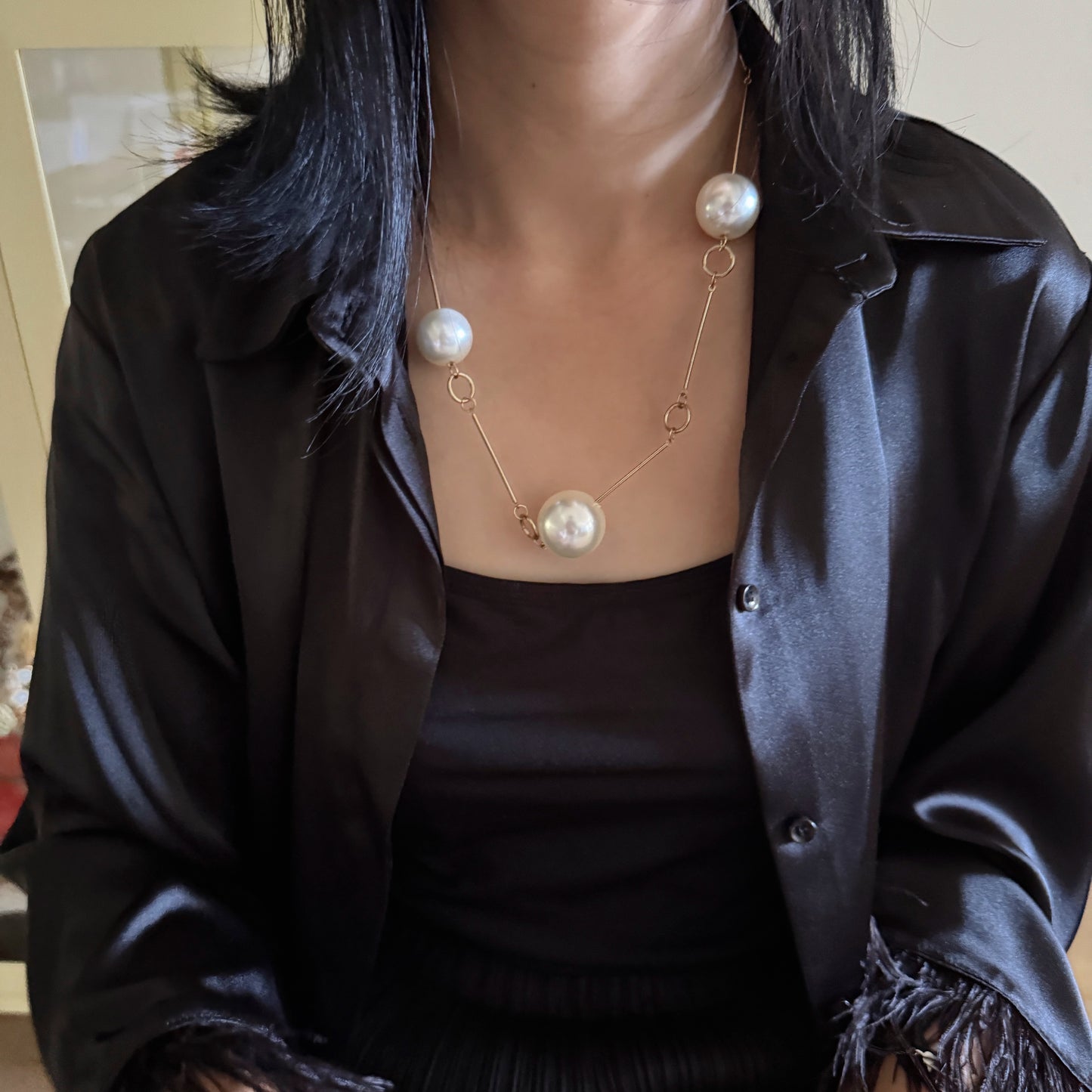 Gold Chunky Pearl Necklace