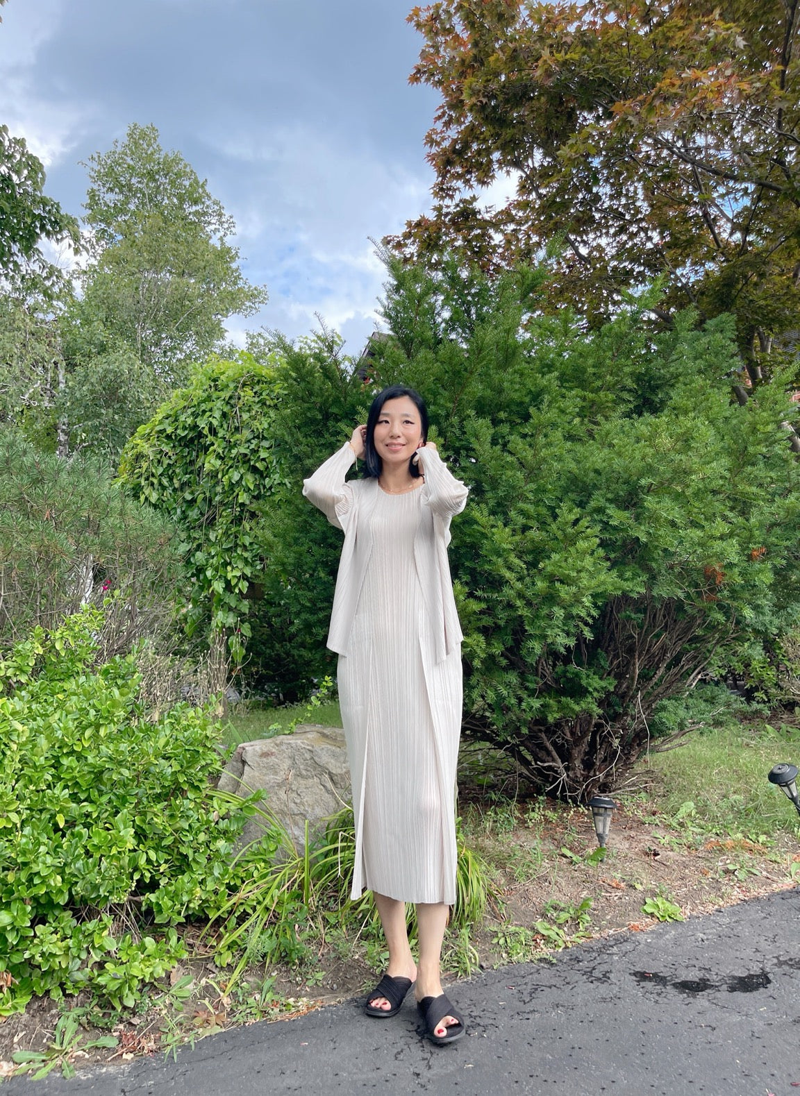 pleats basic cardigan( navy, ivory)