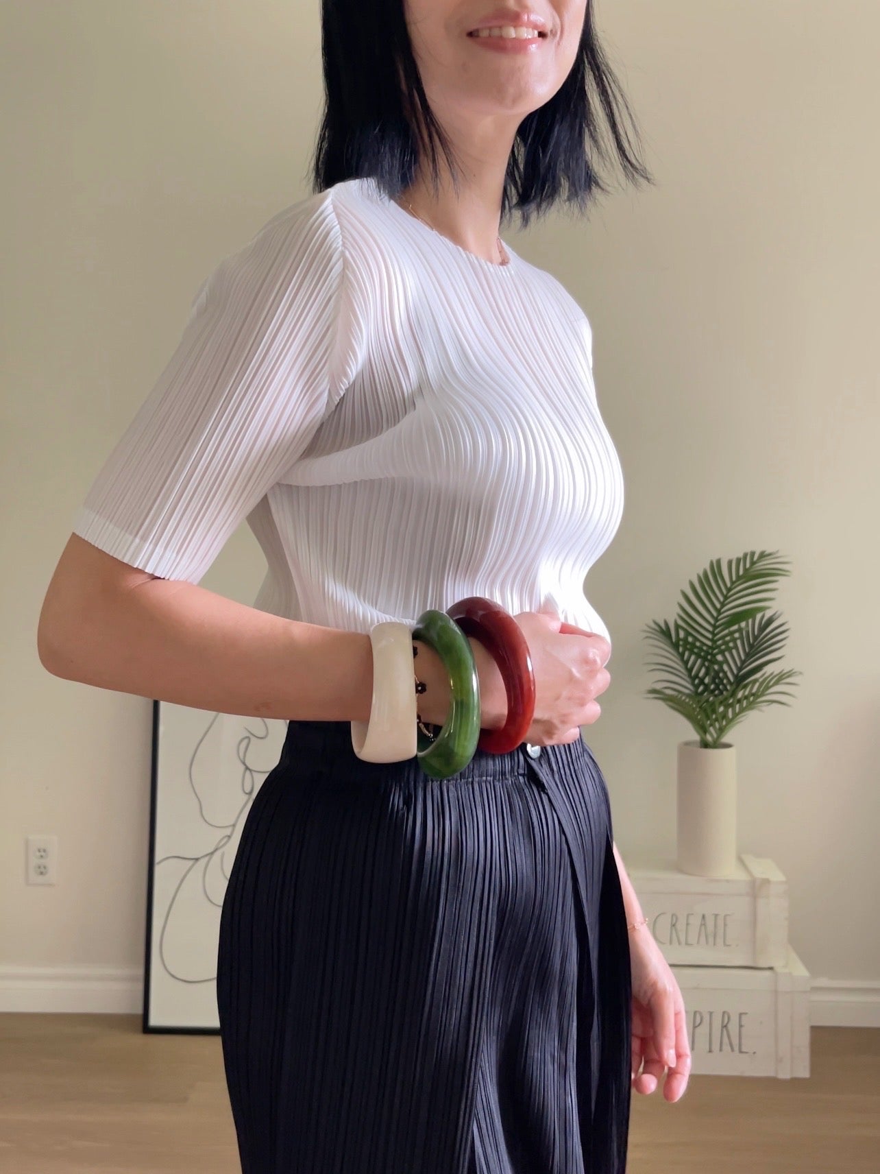 Pleats basic top (pink, gray khaki, ruby, white, black, silver)