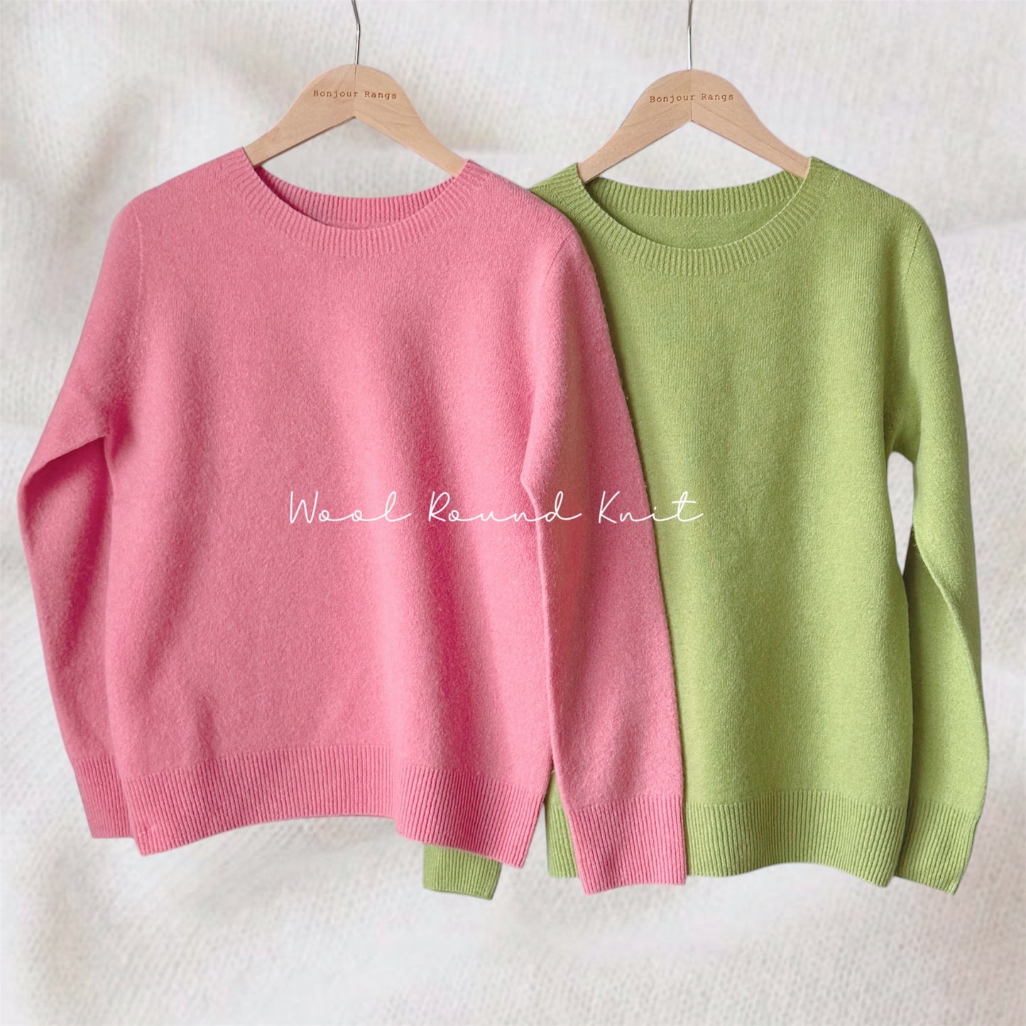 Wool round knit (pink, pastel green)