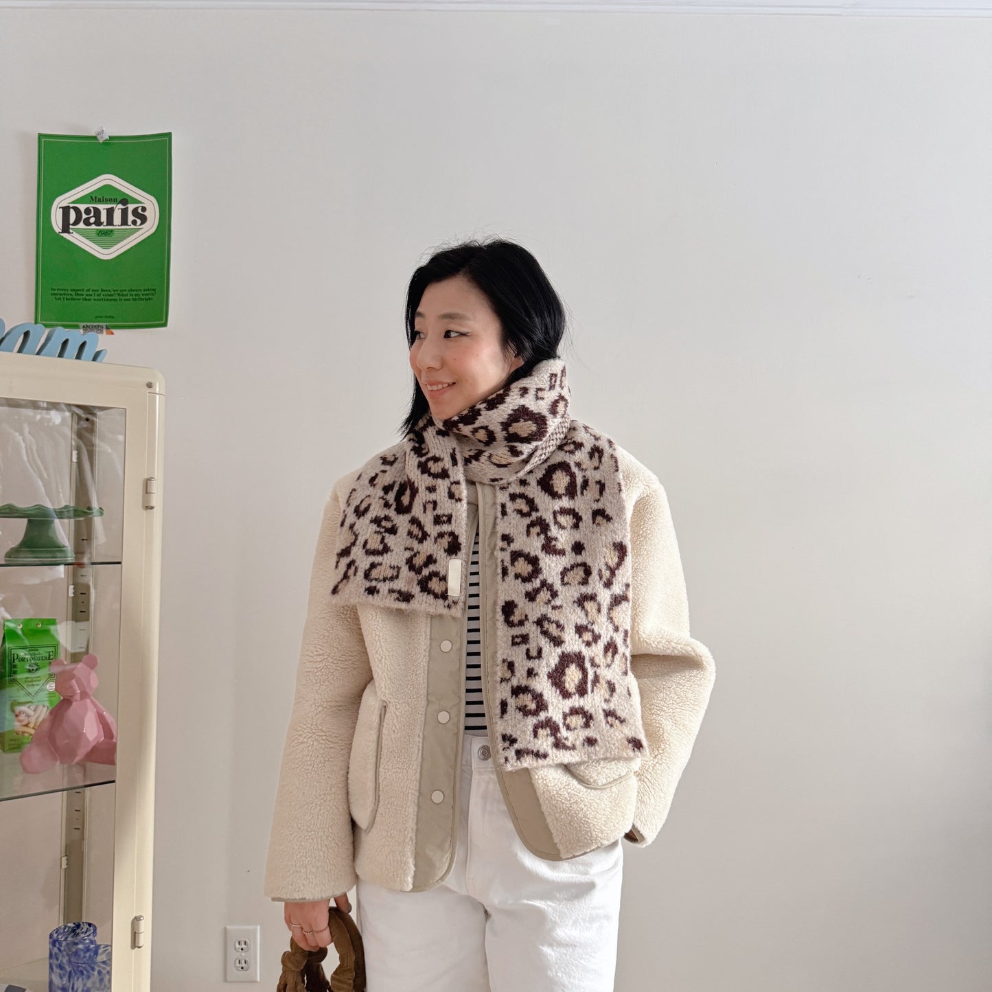 leopard print scarf (beige,brown)