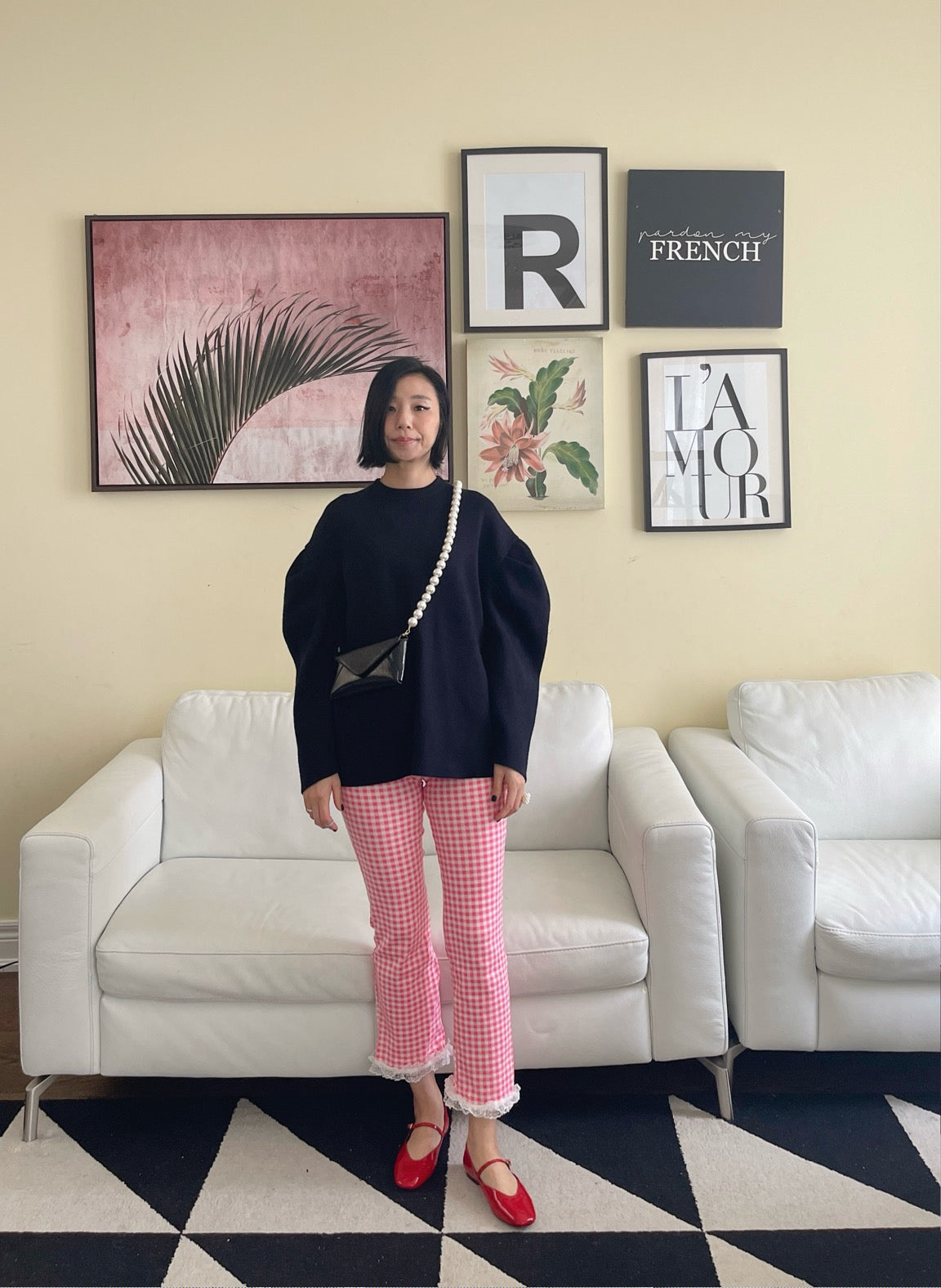 Check Lace Pants (pink, black)