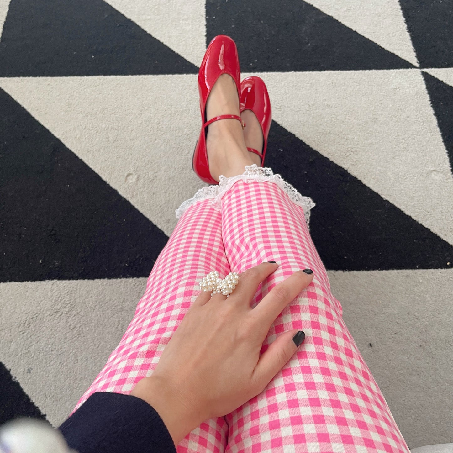 Check Lace Pants (pink, black)