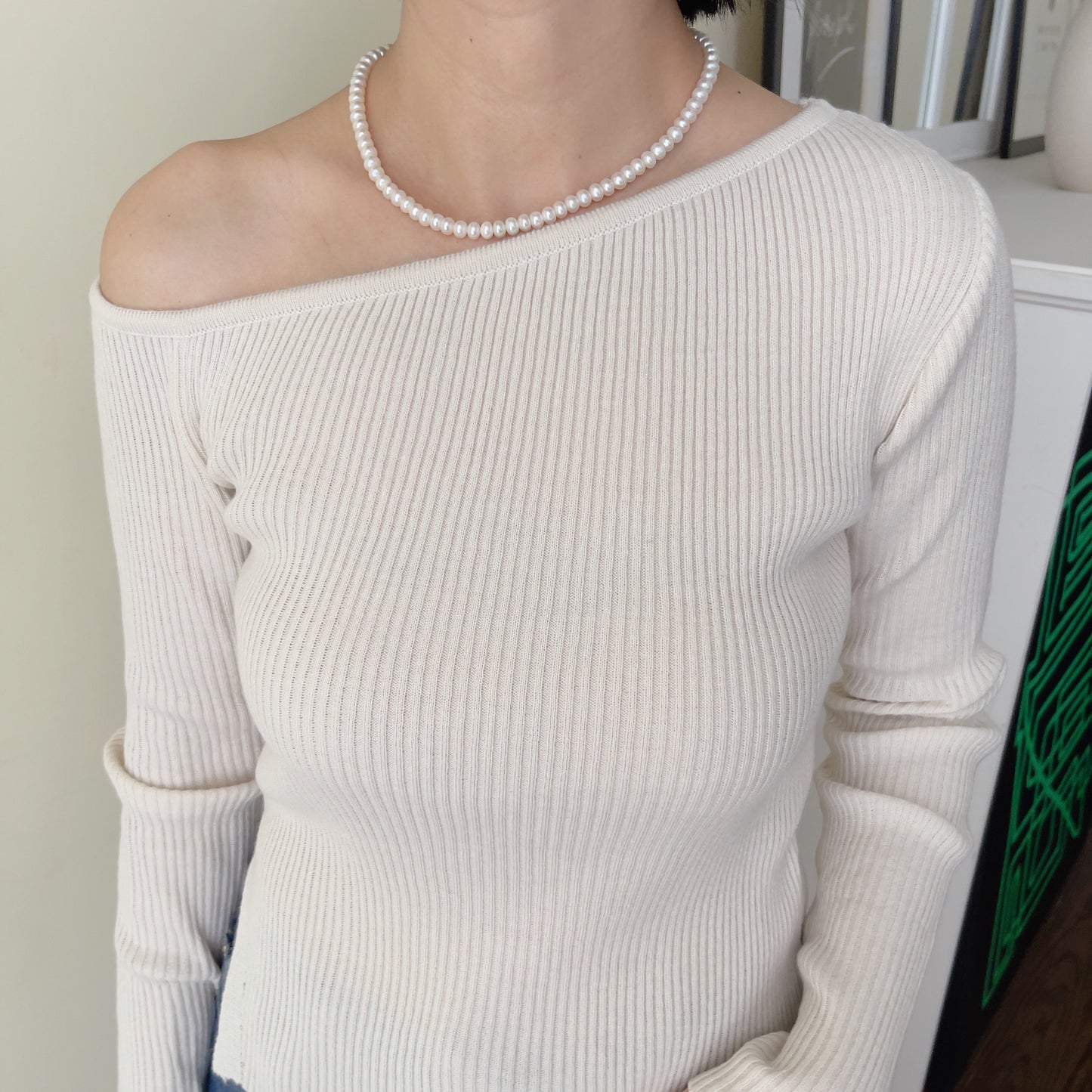 Off shoulder knit (ivory, yellow,sky blue, black)