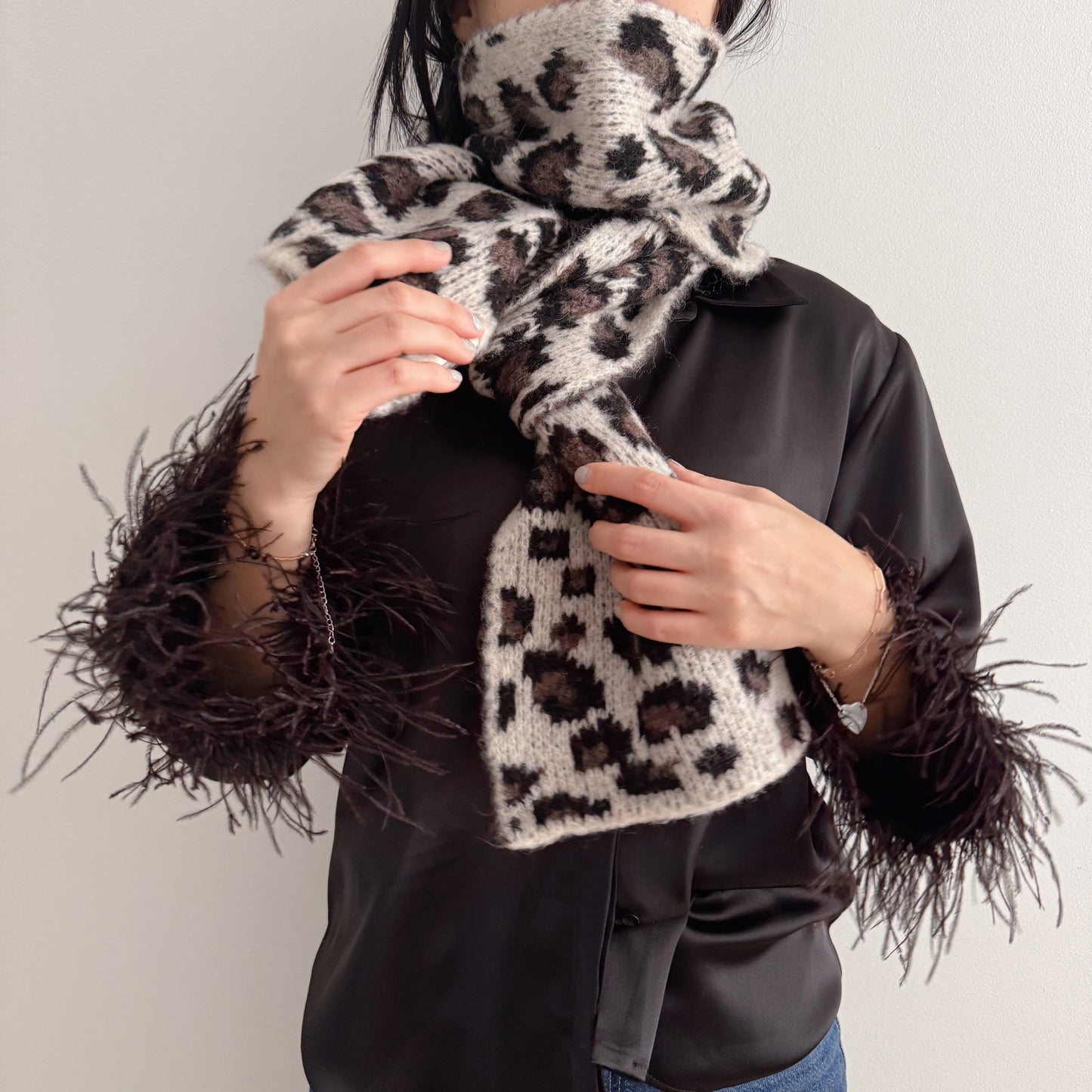 leopard print scarf (beige,brown)