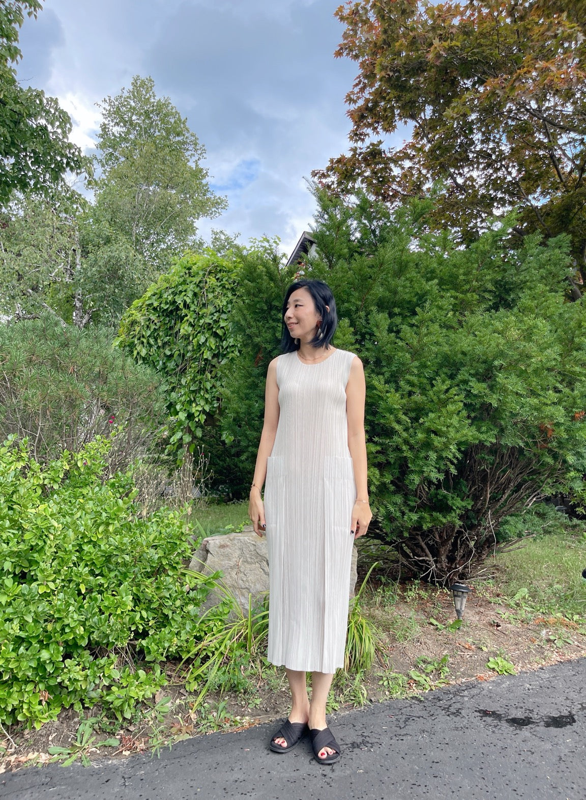 Pleats pocket dress( navy, ivory)