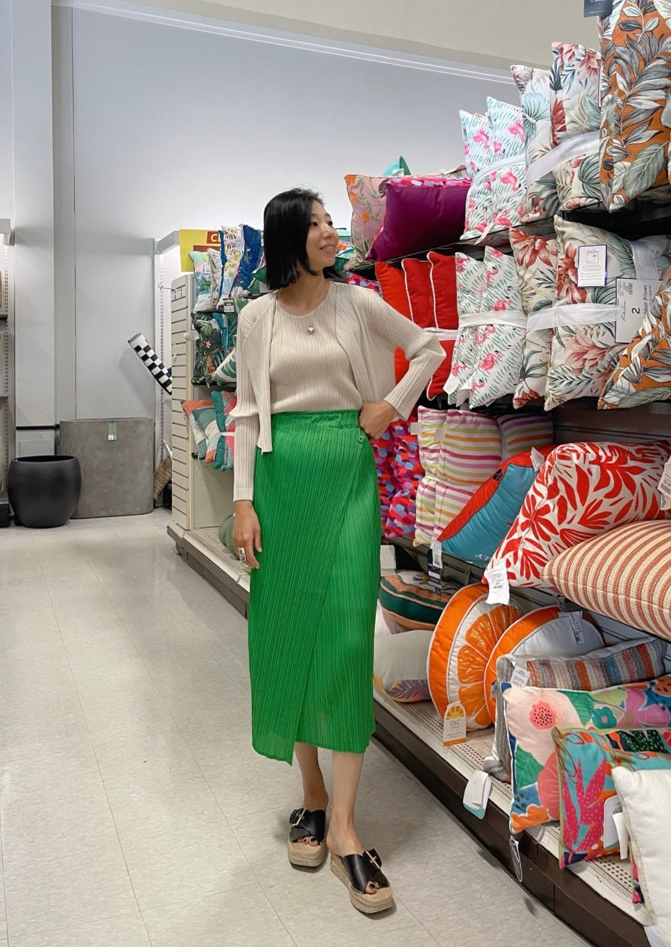 <SPECIAL> Button wrap skirt (green, blue, ivory)