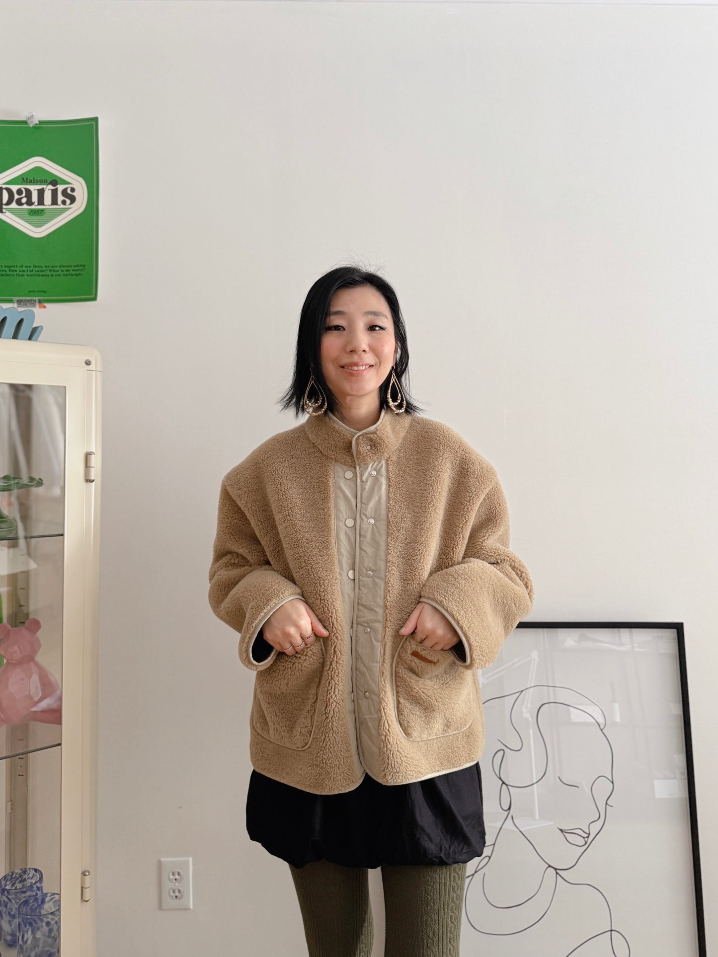 FAUX SHEARLING JACKET (Beige, Brown)