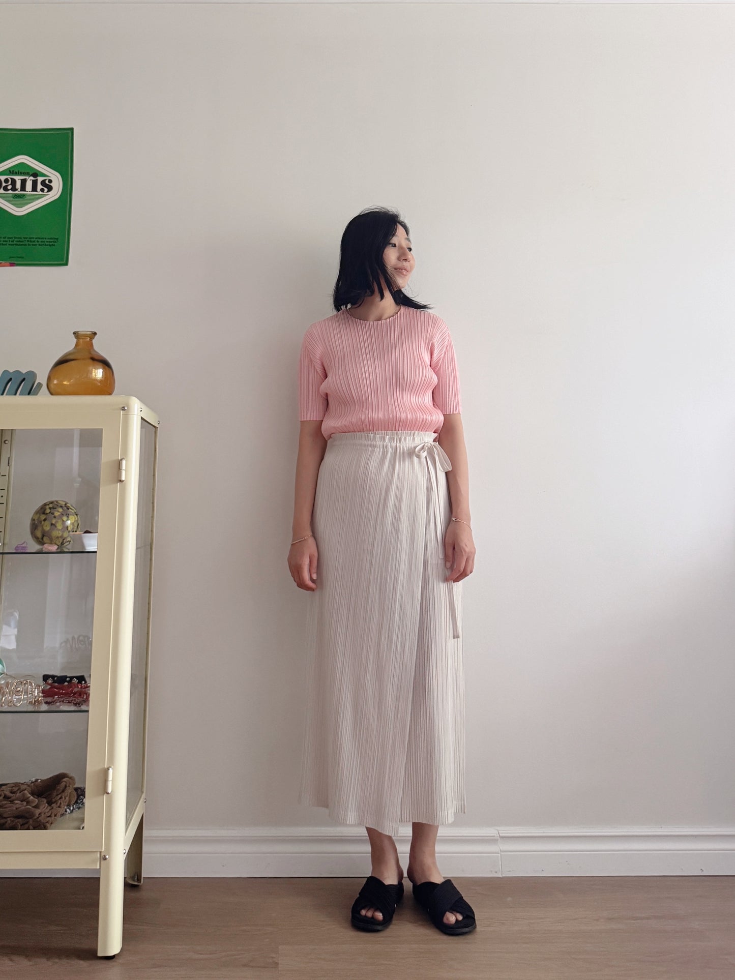 Pleats basic top (pink, gray khaki, ruby, white, black, silver)