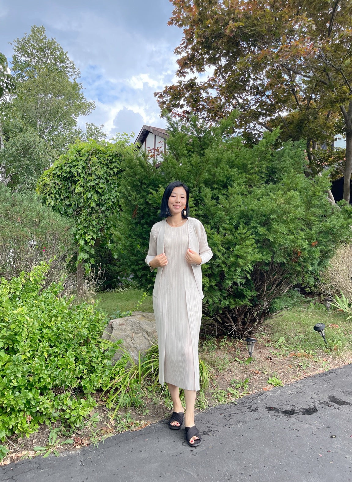 Pleats pocket dress( navy, ivory)