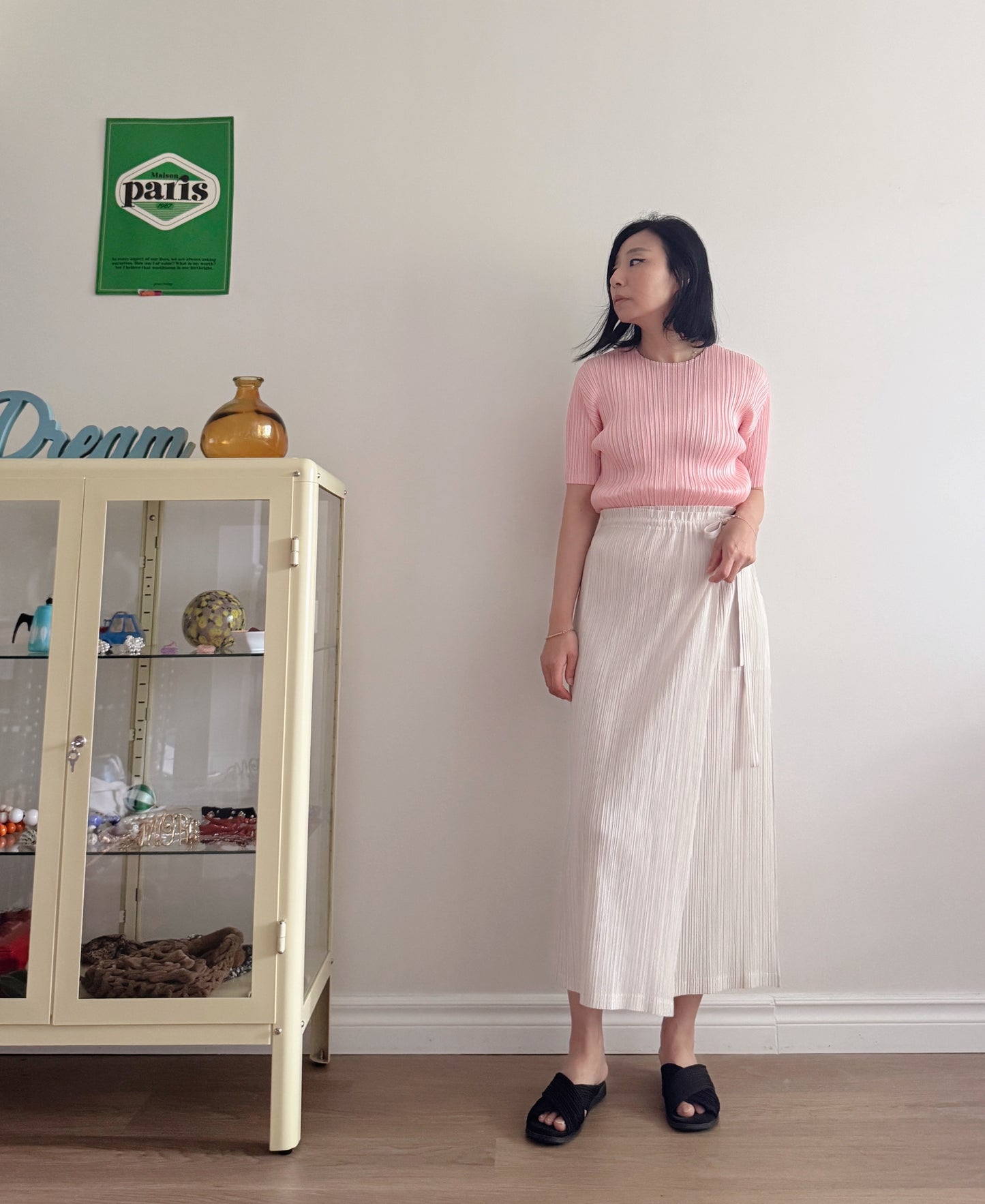 Pleats basic top (pink, gray khaki, ruby, white, black, silver)