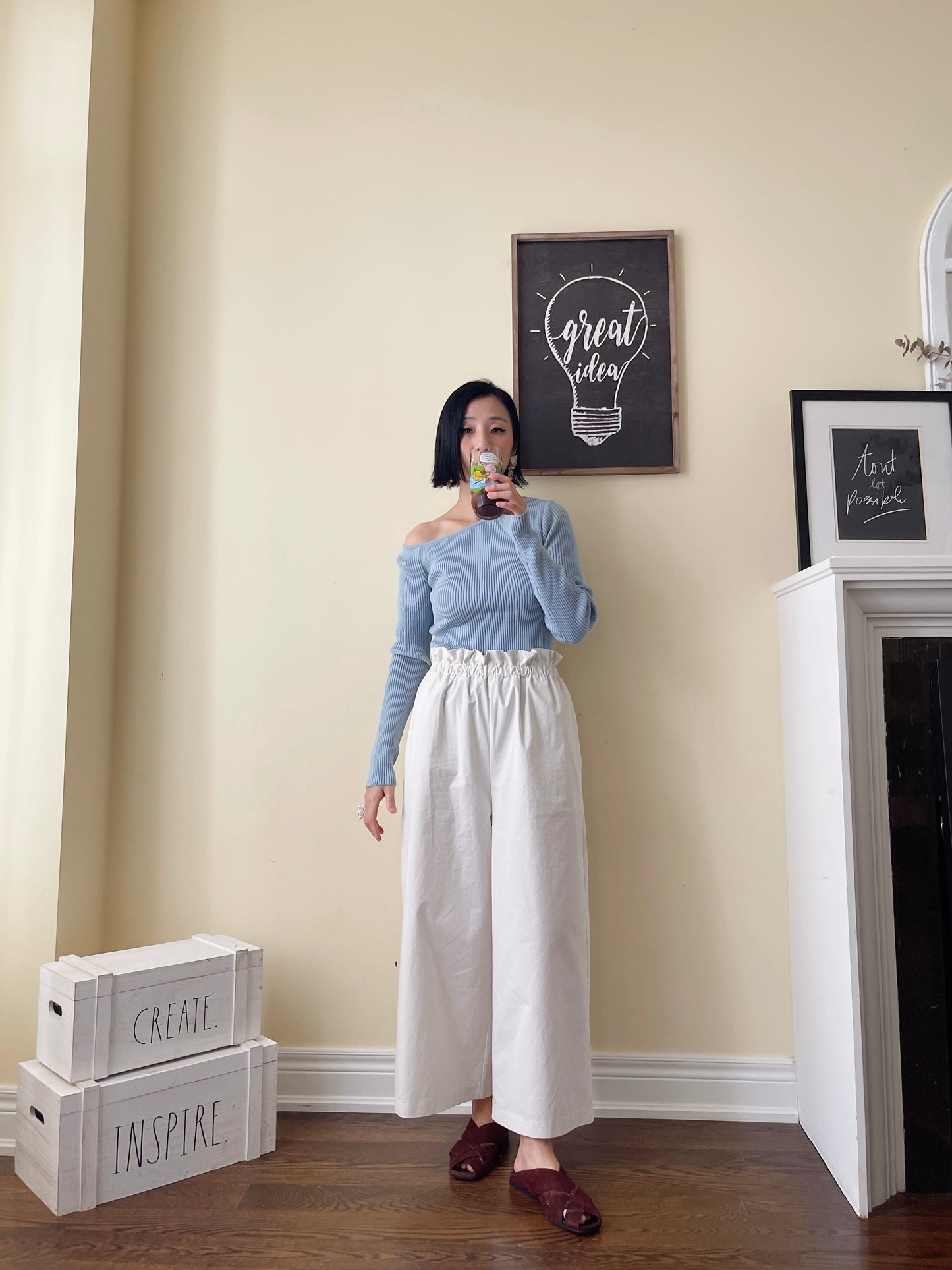 Off shoulder knit (ivory, yellow,sky blue, black)