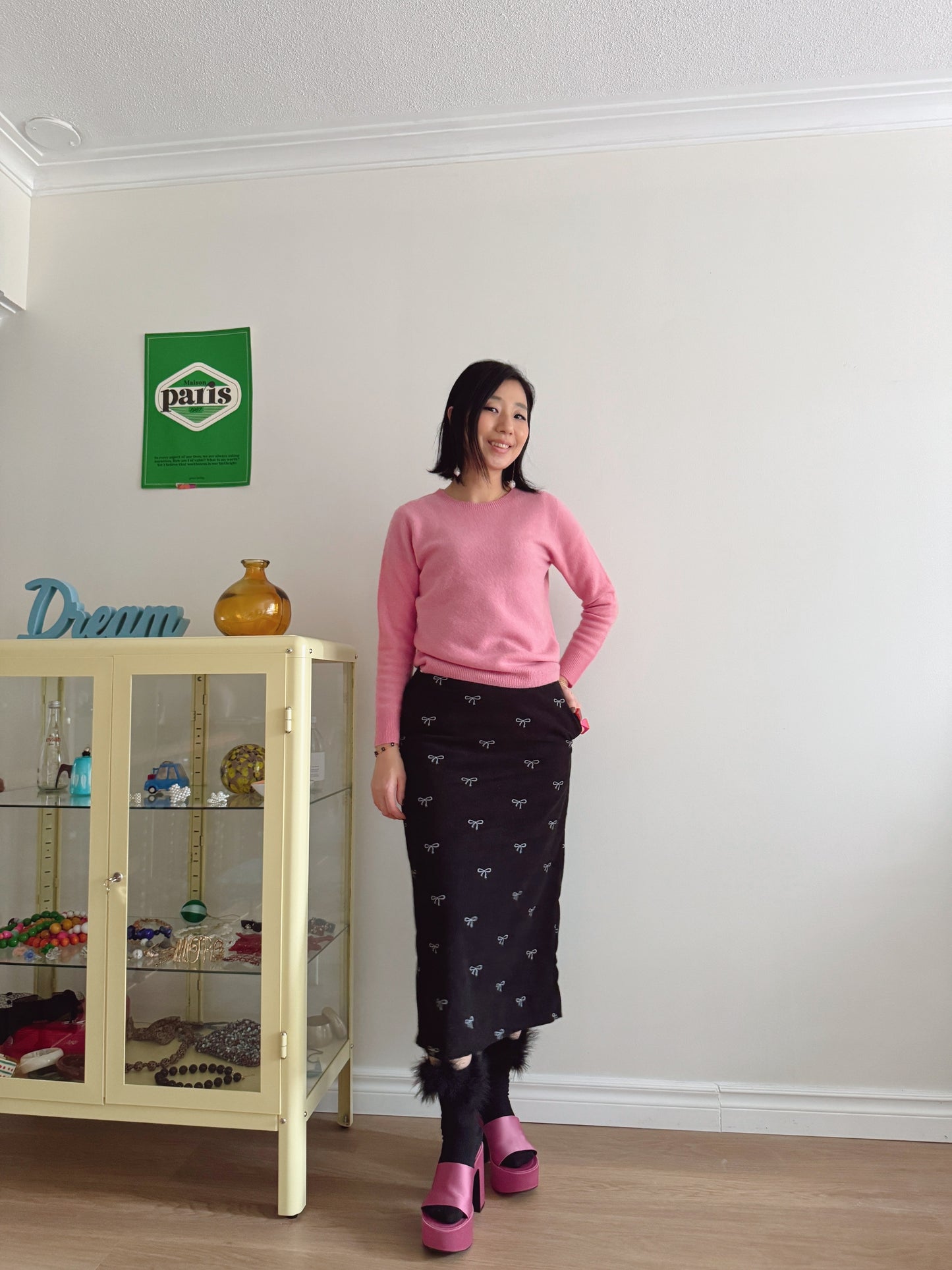 Wool round knit (pink, pastel green)