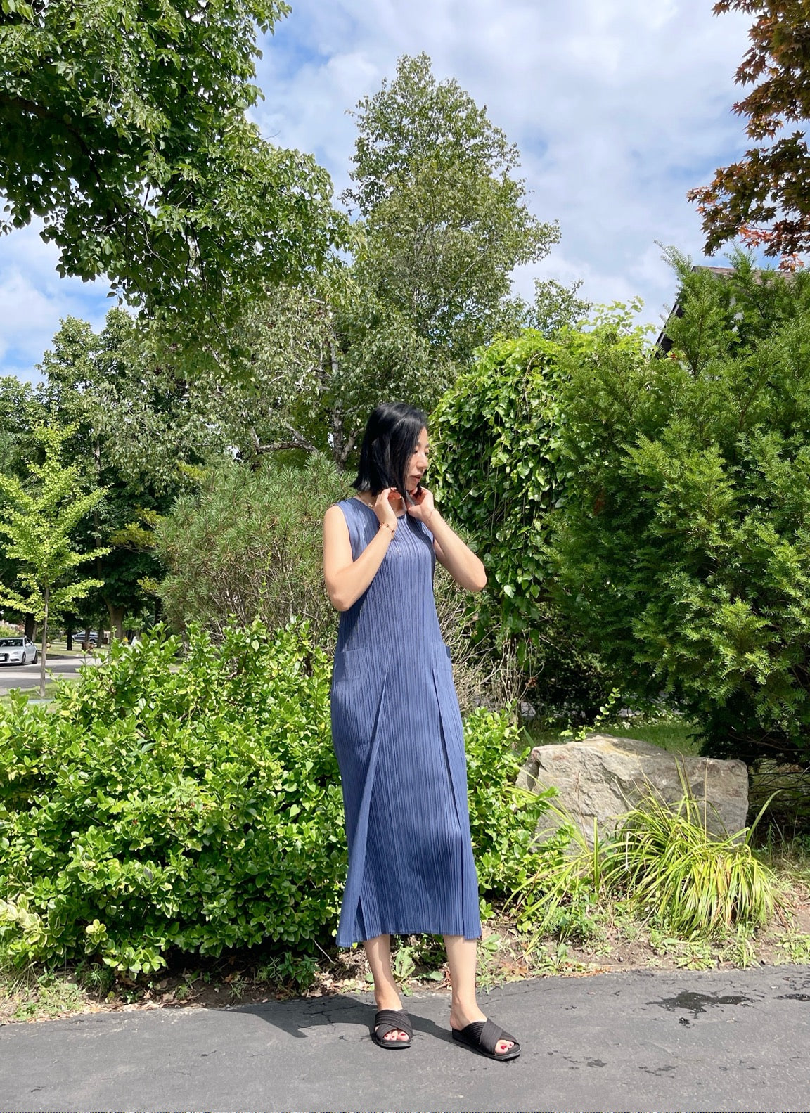 Pleats pocket dress( navy, ivory)
