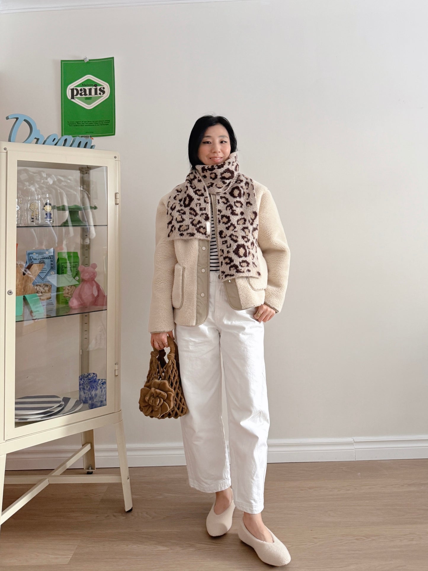 leopard print scarf (beige,brown)