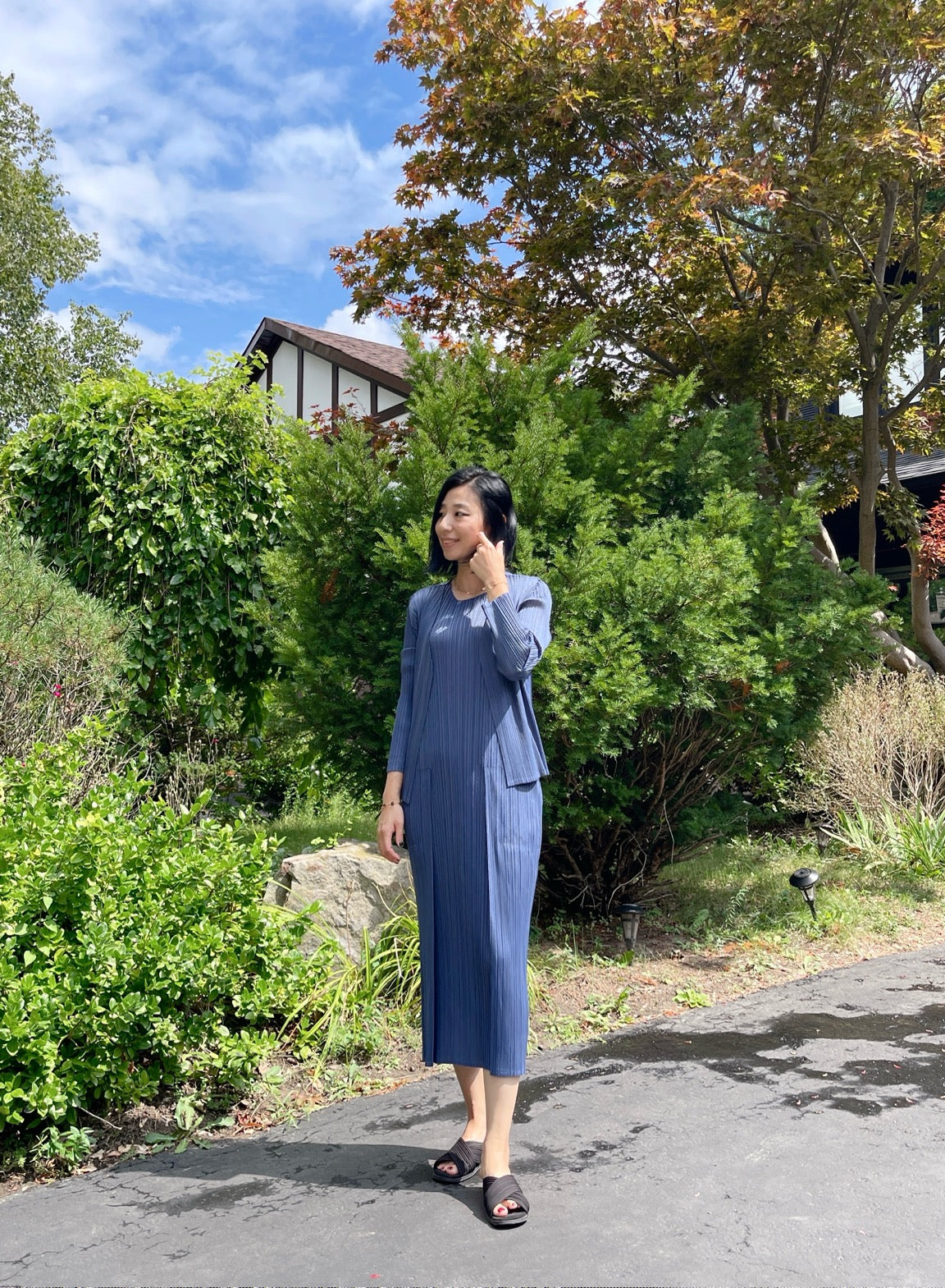 pleats basic cardigan( navy, ivory)