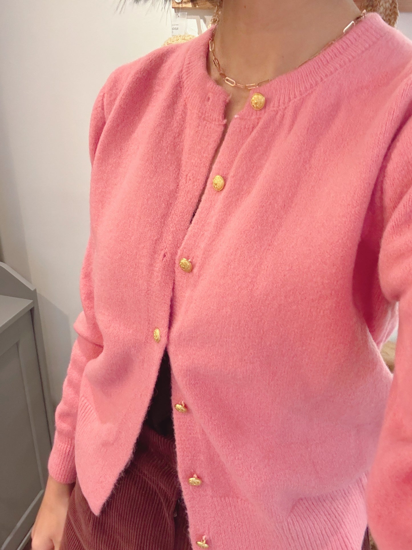 Golden button cardigan (gray, green,brown,pink,red,black)
