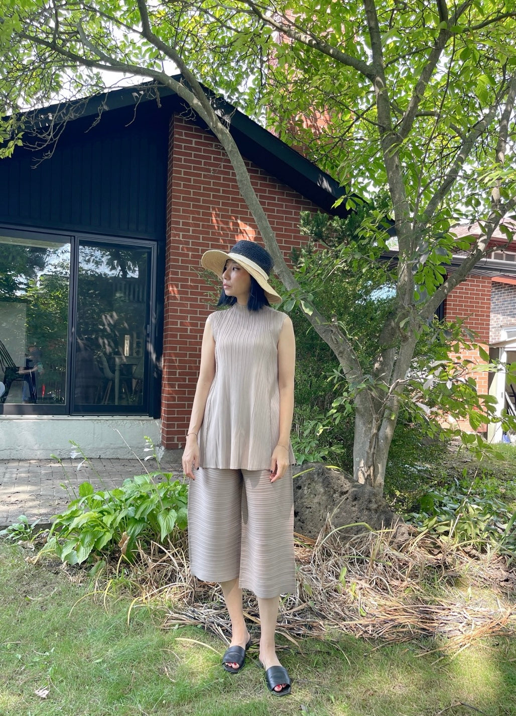 Pleats A line long top (ivory,black,mocha)