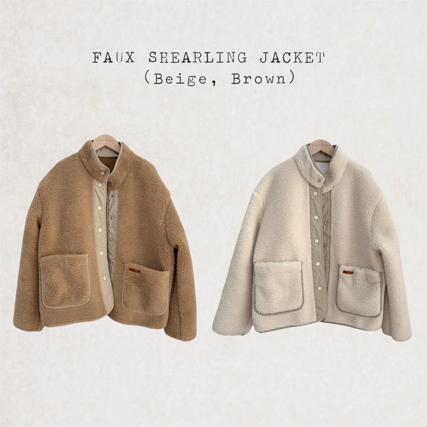 FAUX SHEARLING JACKET (Beige, Brown)