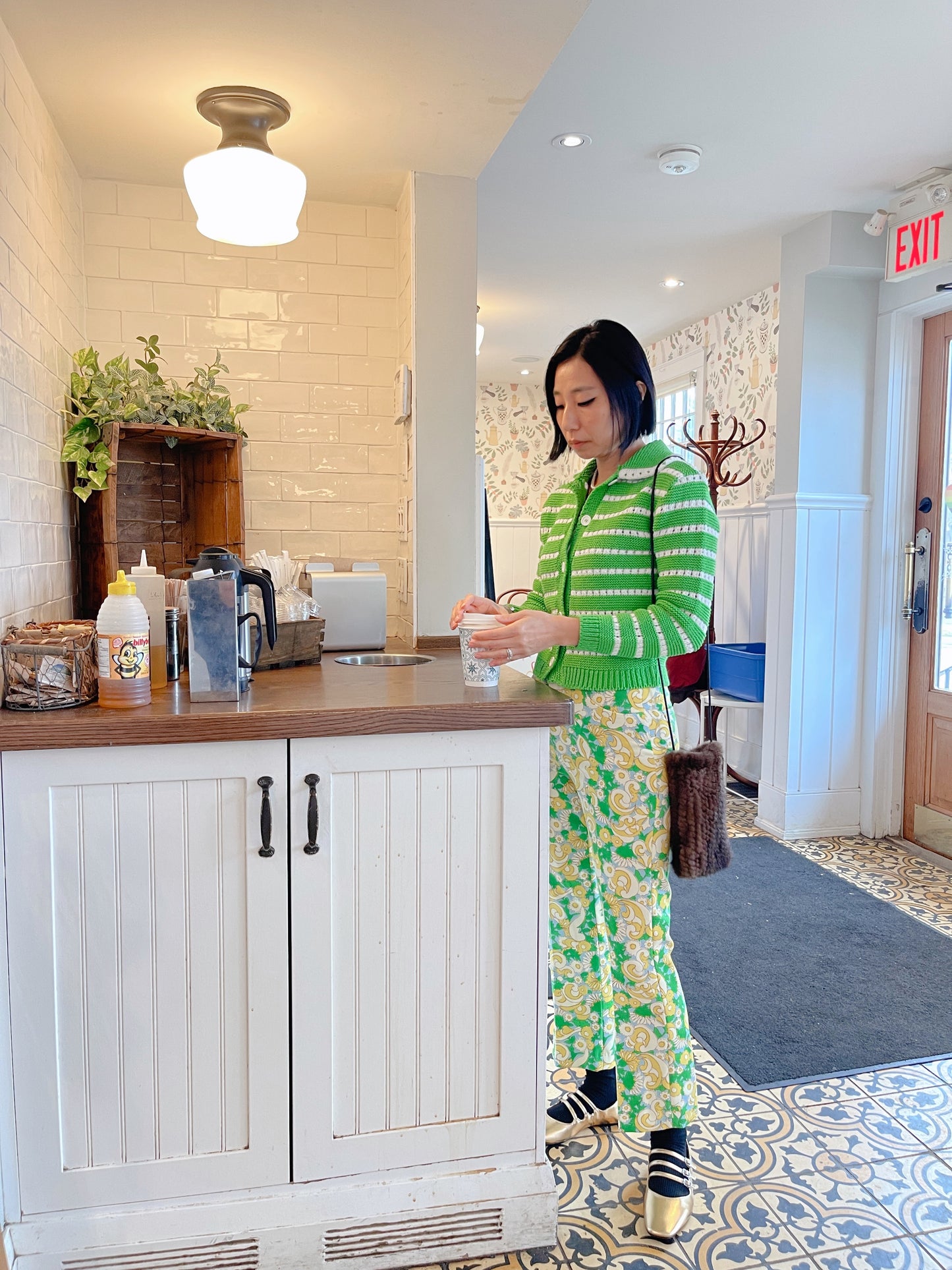 Punching knit cardigan (pink,green)
