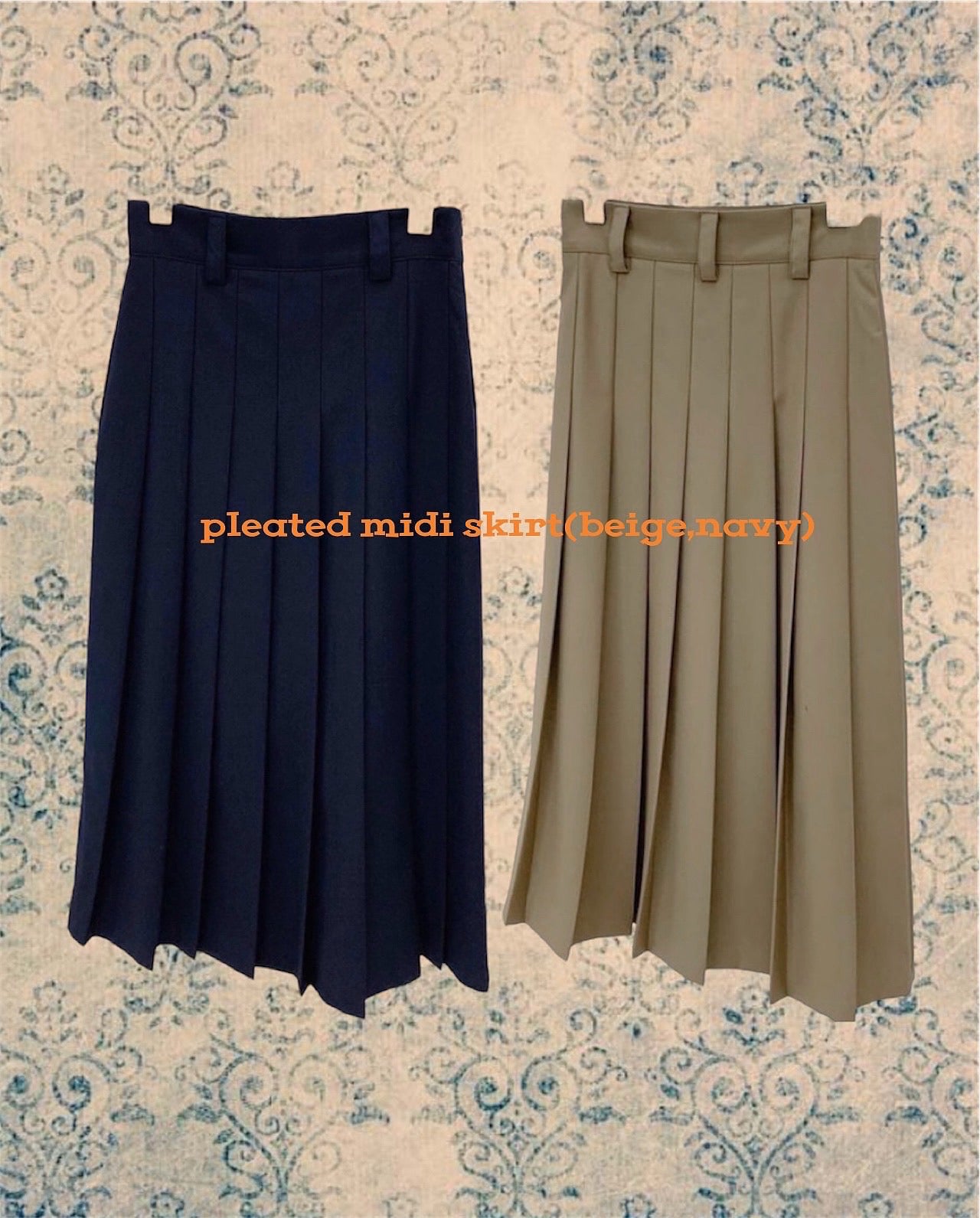 pleated midi skirt(beige,navy)