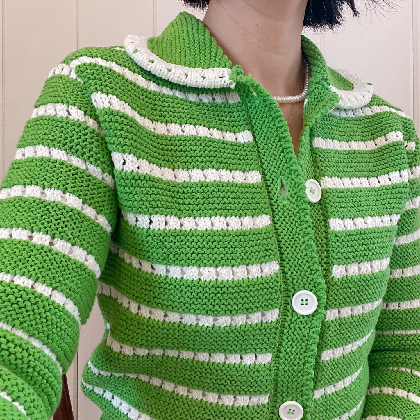 Punching knit cardigan (pink,green)