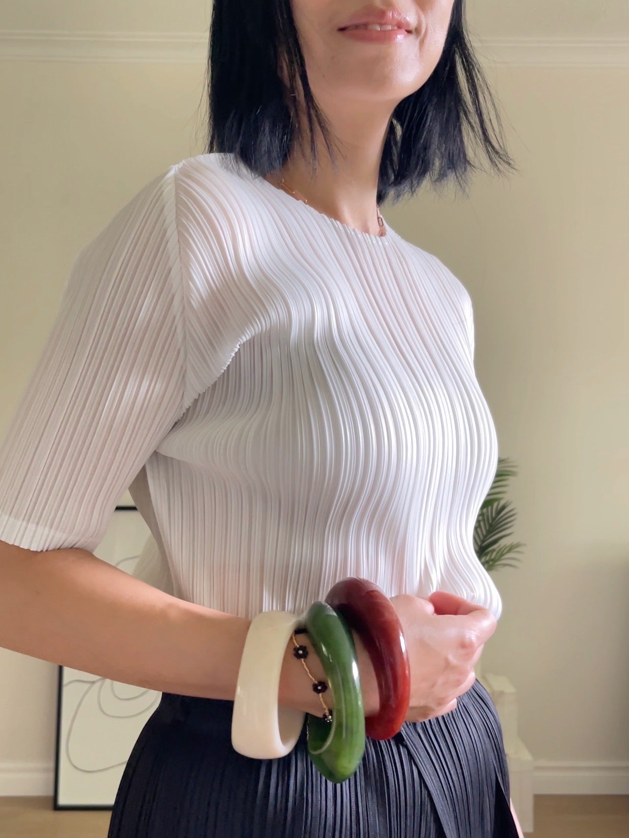 Pleats basic top (pink, gray khaki, ruby, white, black, silver)