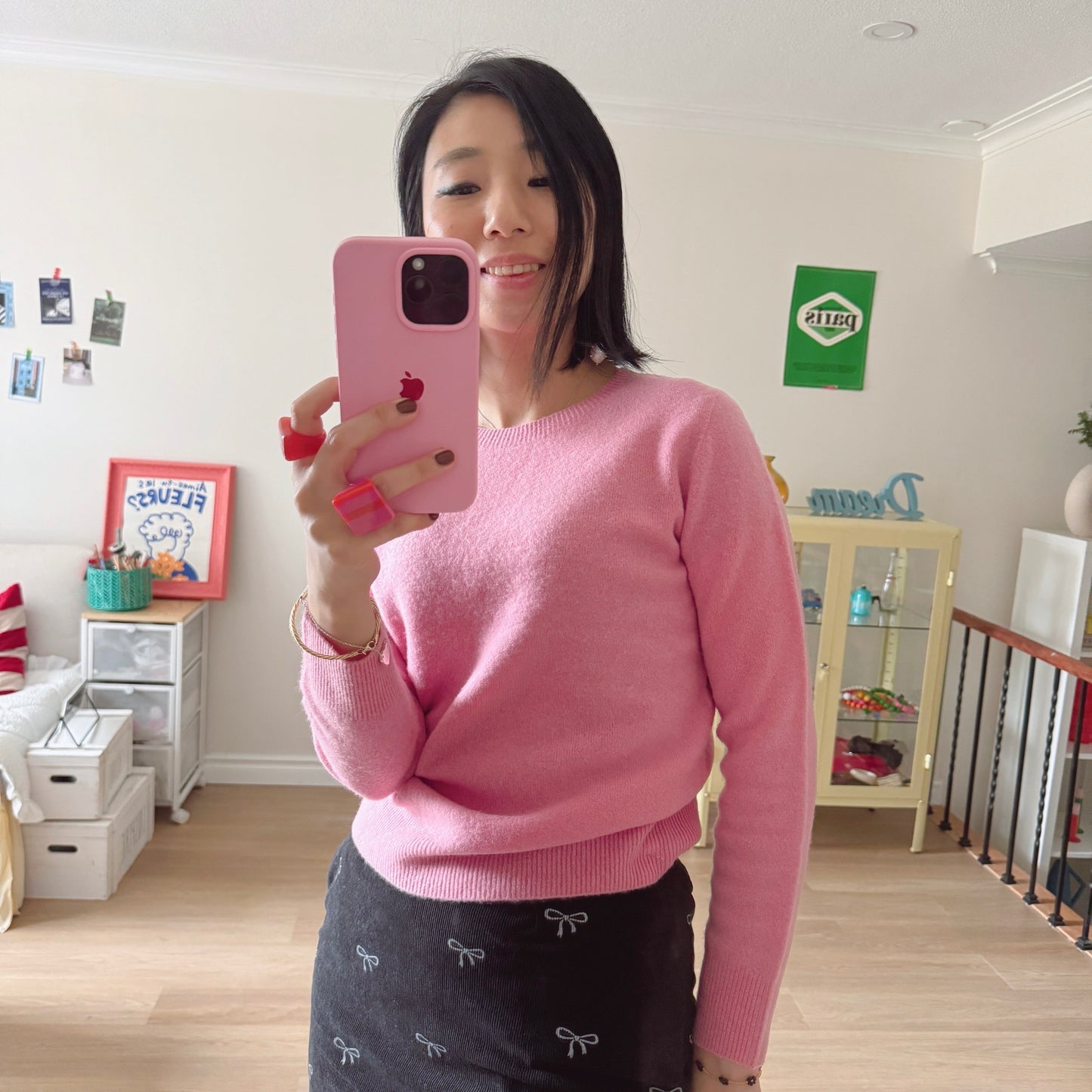 Wool round knit (pink, pastel green)