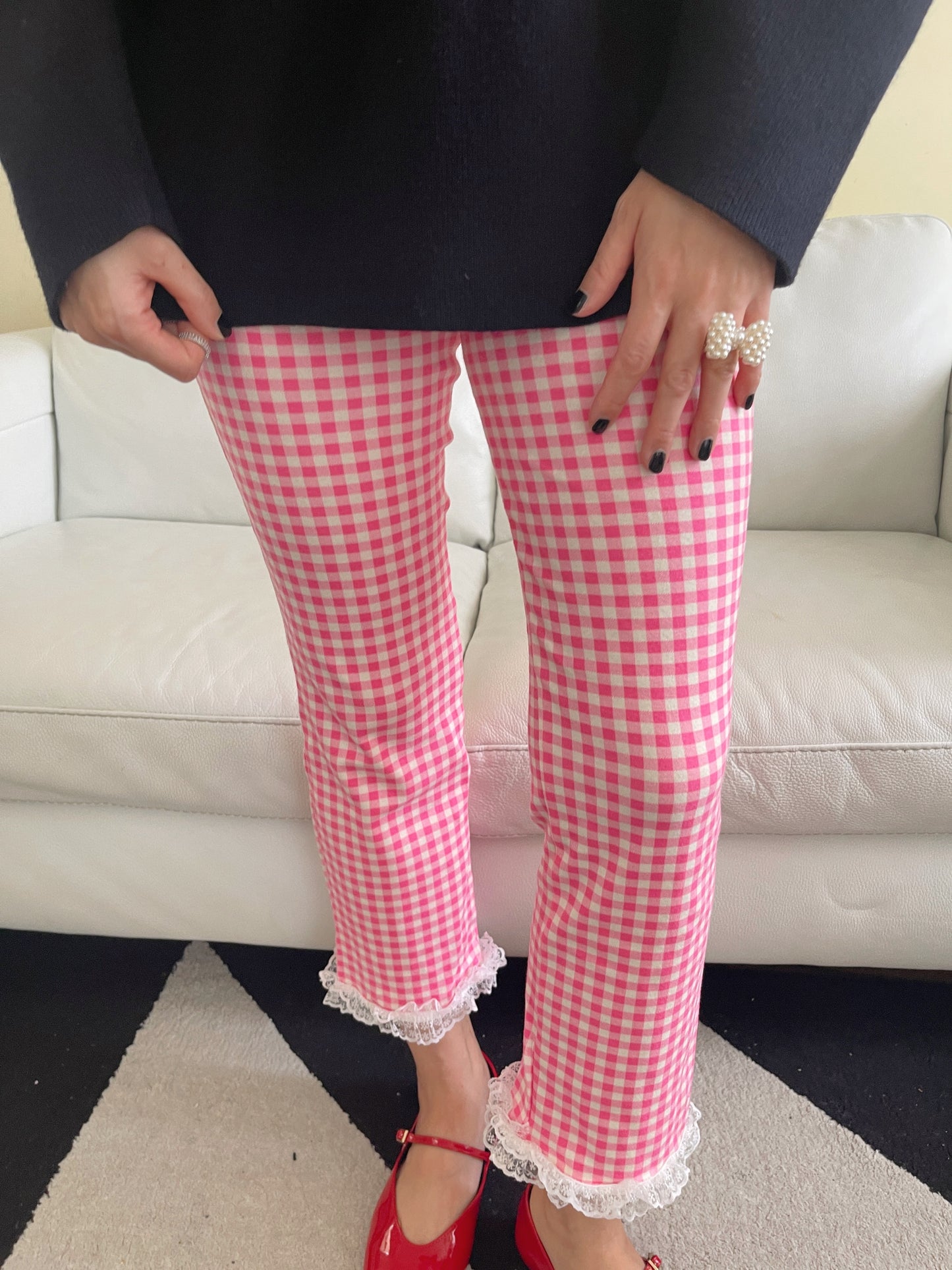 Check Lace Pants (pink, black)