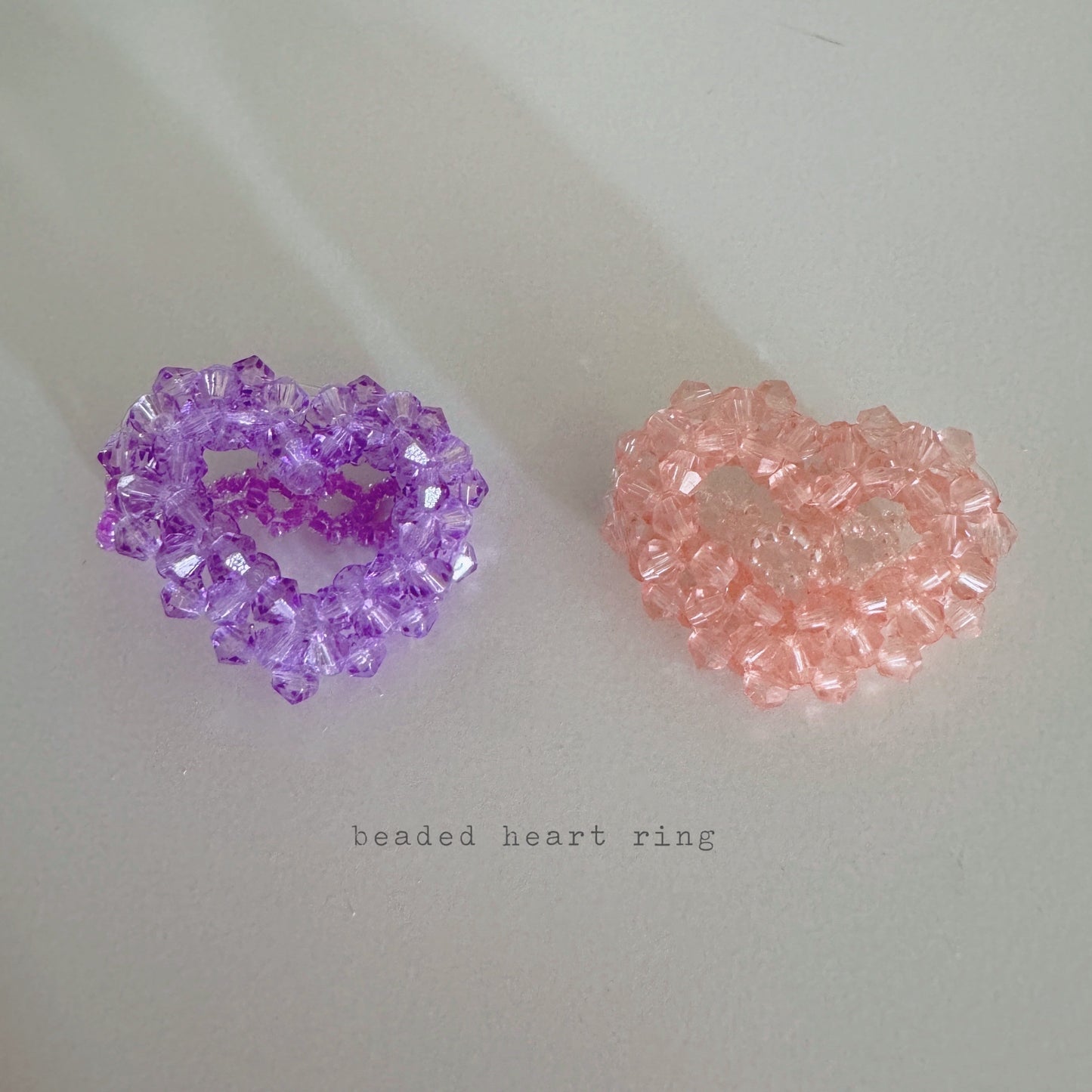 beaded heart ring (pink,lavender)