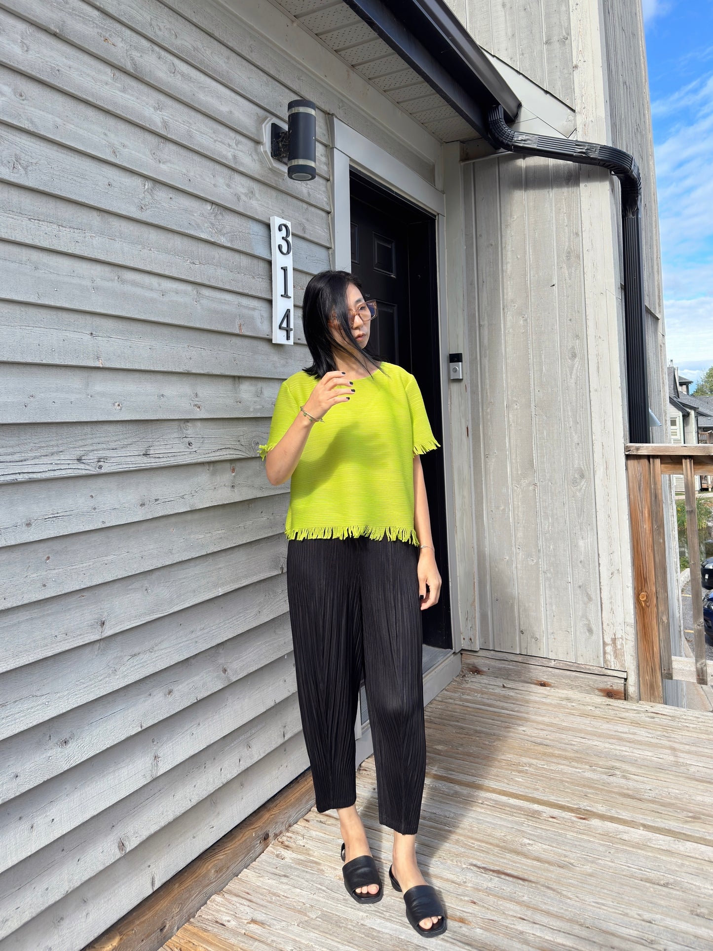 SS)Pleated baggy pants (gray,black)