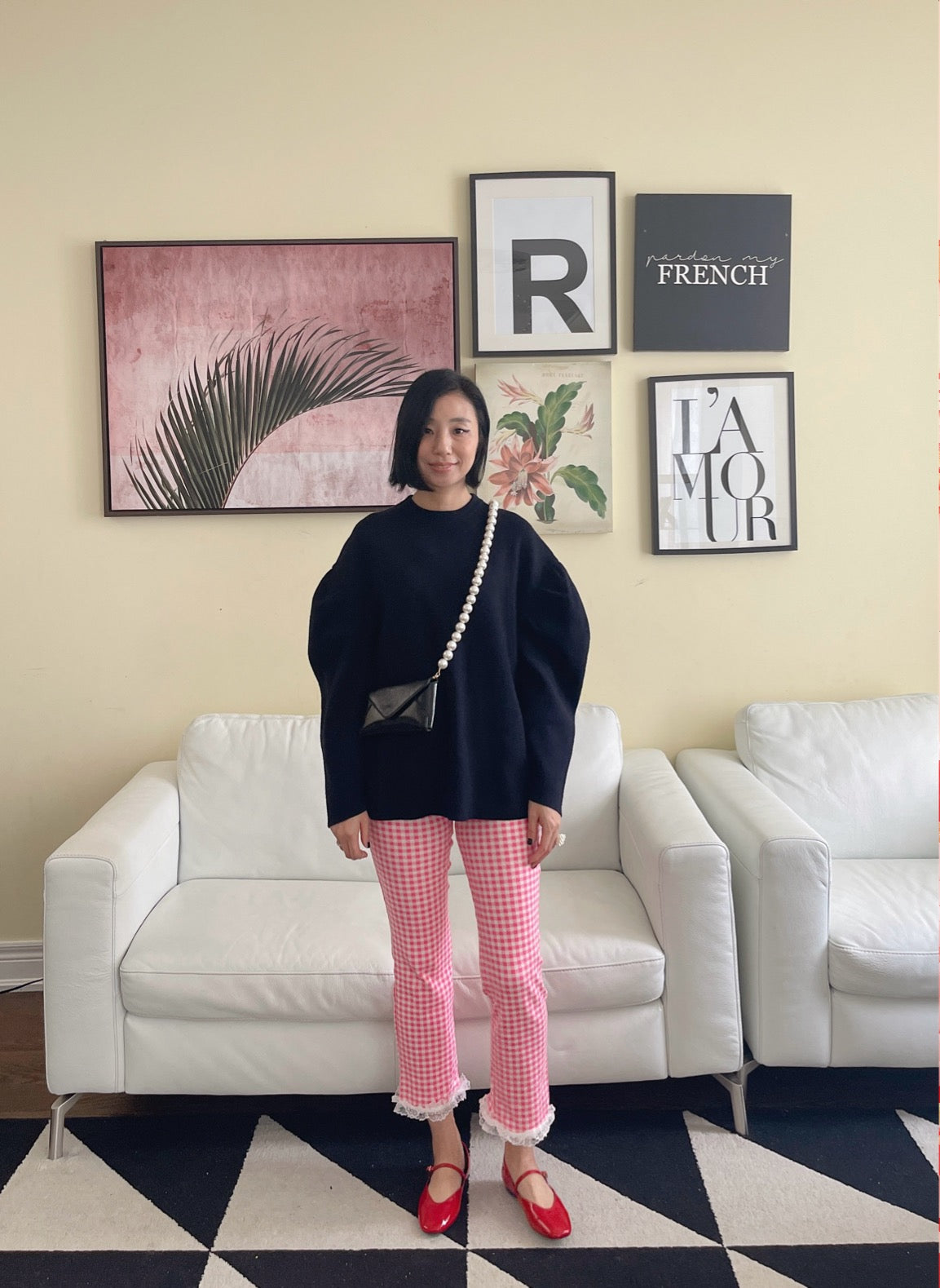 Check Lace Pants (pink, black)