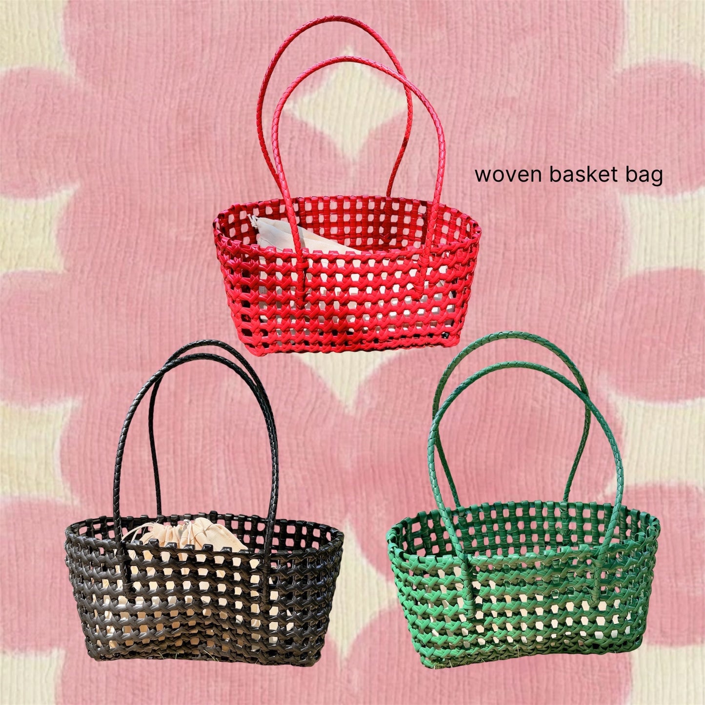 woven basket bag ( red, green, black)