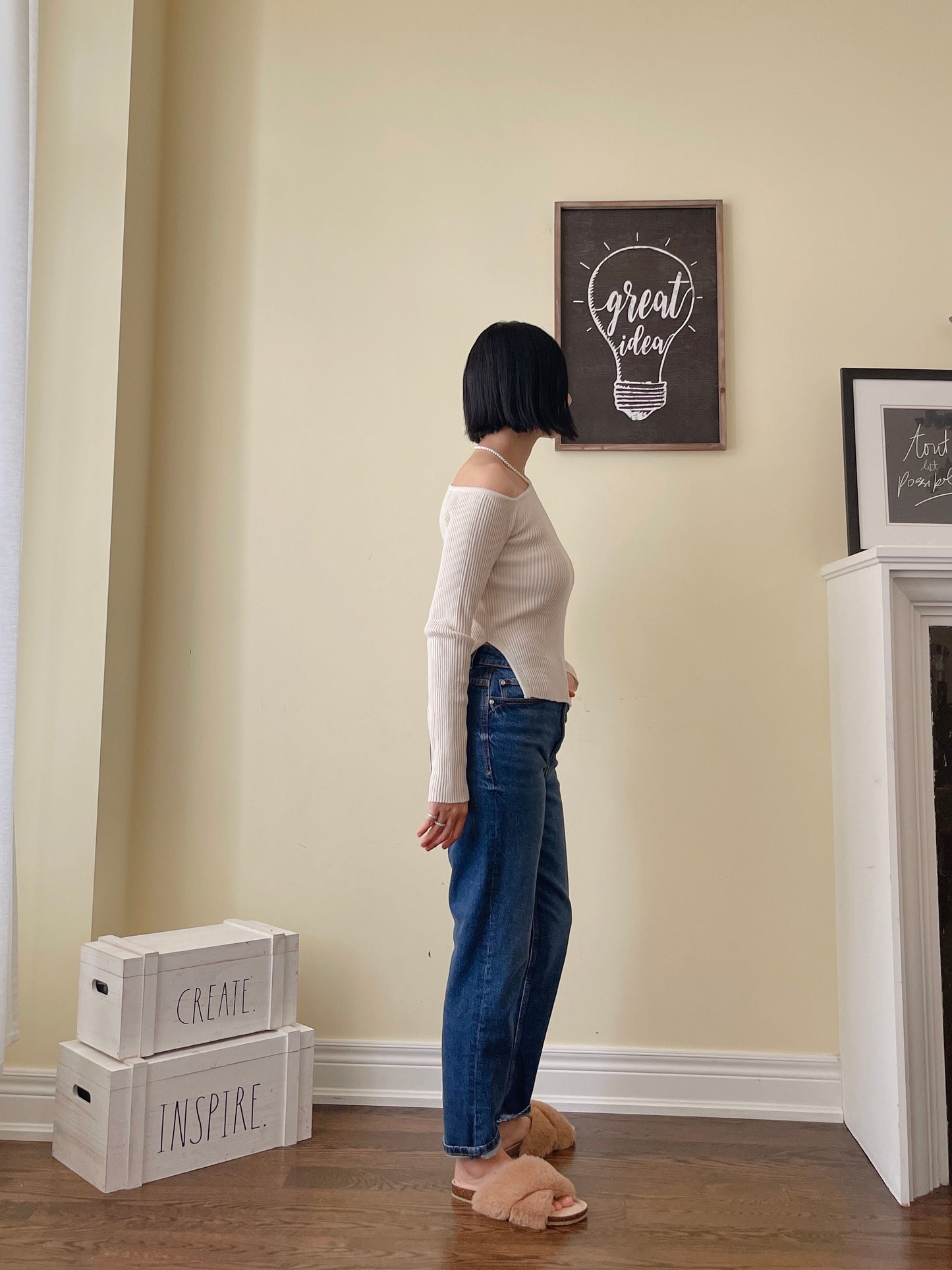 Off shoulder knit (ivory, yellow,sky blue, black)