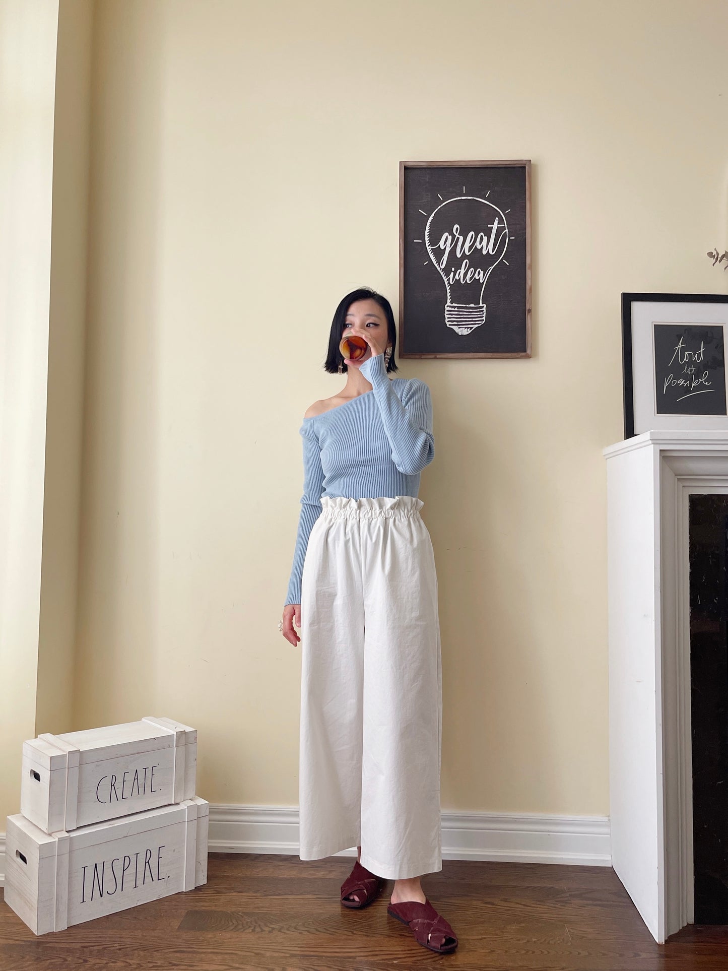 Off shoulder knit (ivory, yellow,sky blue, black)