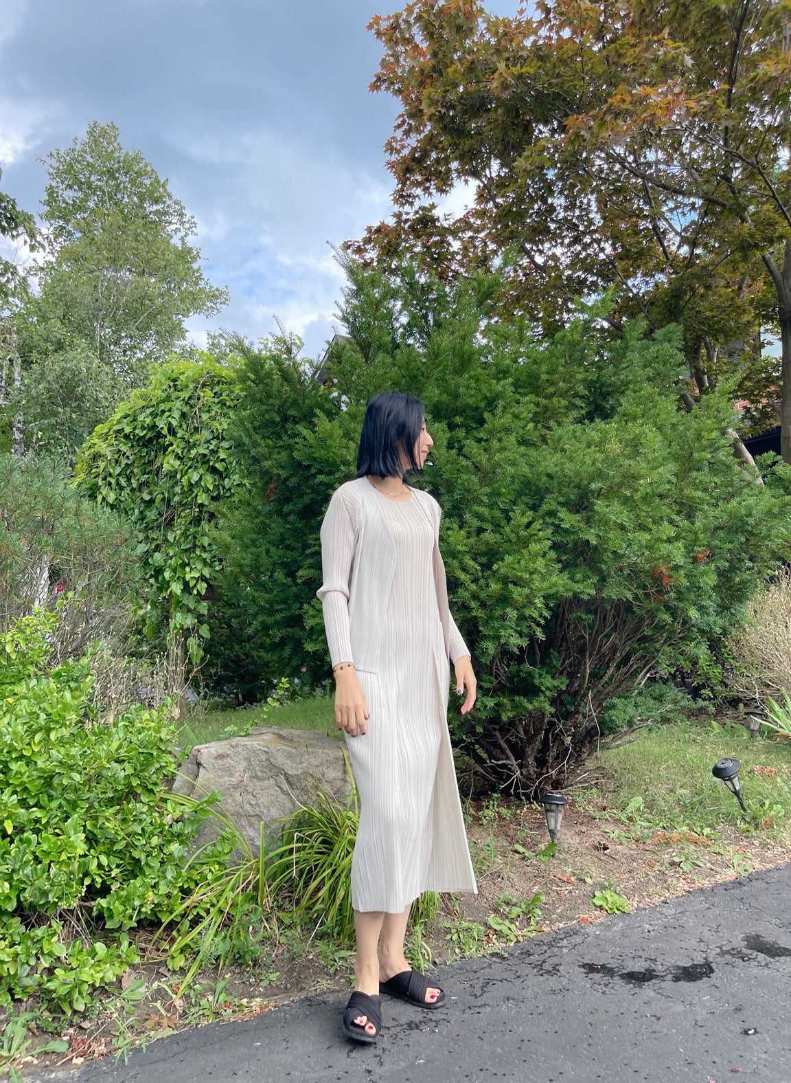 Pleats pocket dress( navy, ivory)