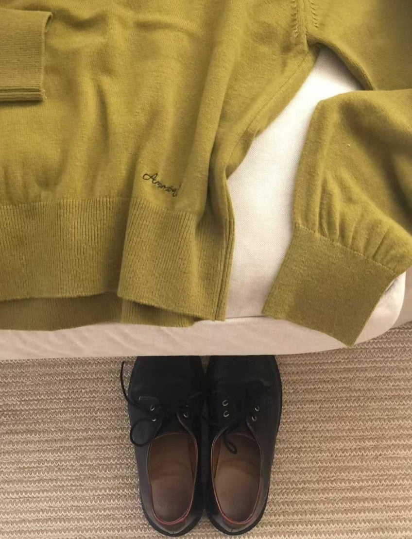 Olive Collar V-Slit Crop Knit